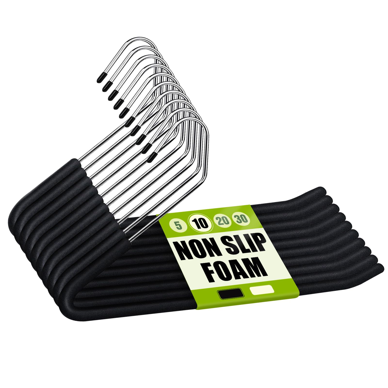 Spring Fever Open Ended Non Slip Sponge Padded Pants Hangers - Chrome Plating Foam Heavy Duty Space Saving Black 10