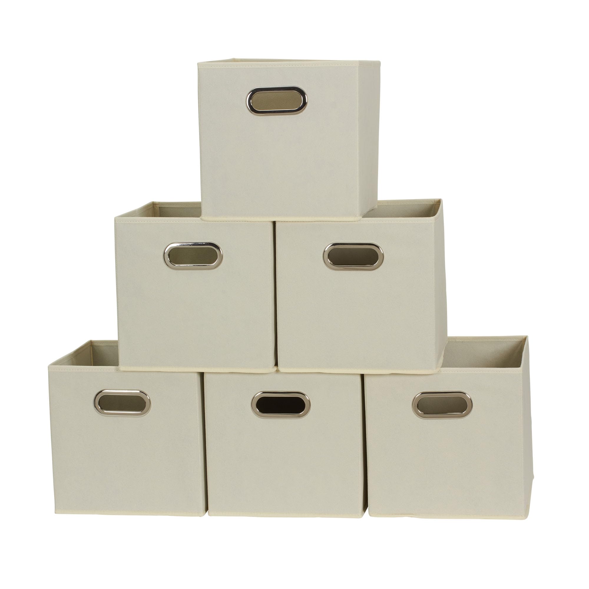 Household Essentials Foldable Fabric Storage Bins, Set of 6 Cubby Cubes, 11”x11”x11”, Cream, Model 82-1