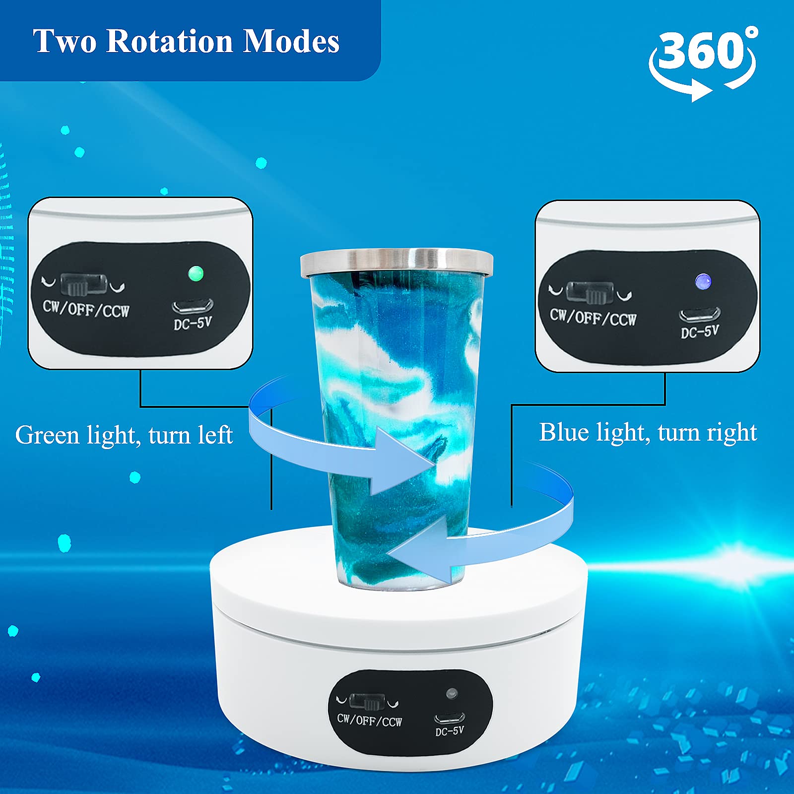 Riomh Turner Cup Display Stand for Epoxy Glitter Tumbler  360 Degree Automatic Mute Rotating Turntable  Bling Bling Tumbler Making Supplies Spinner