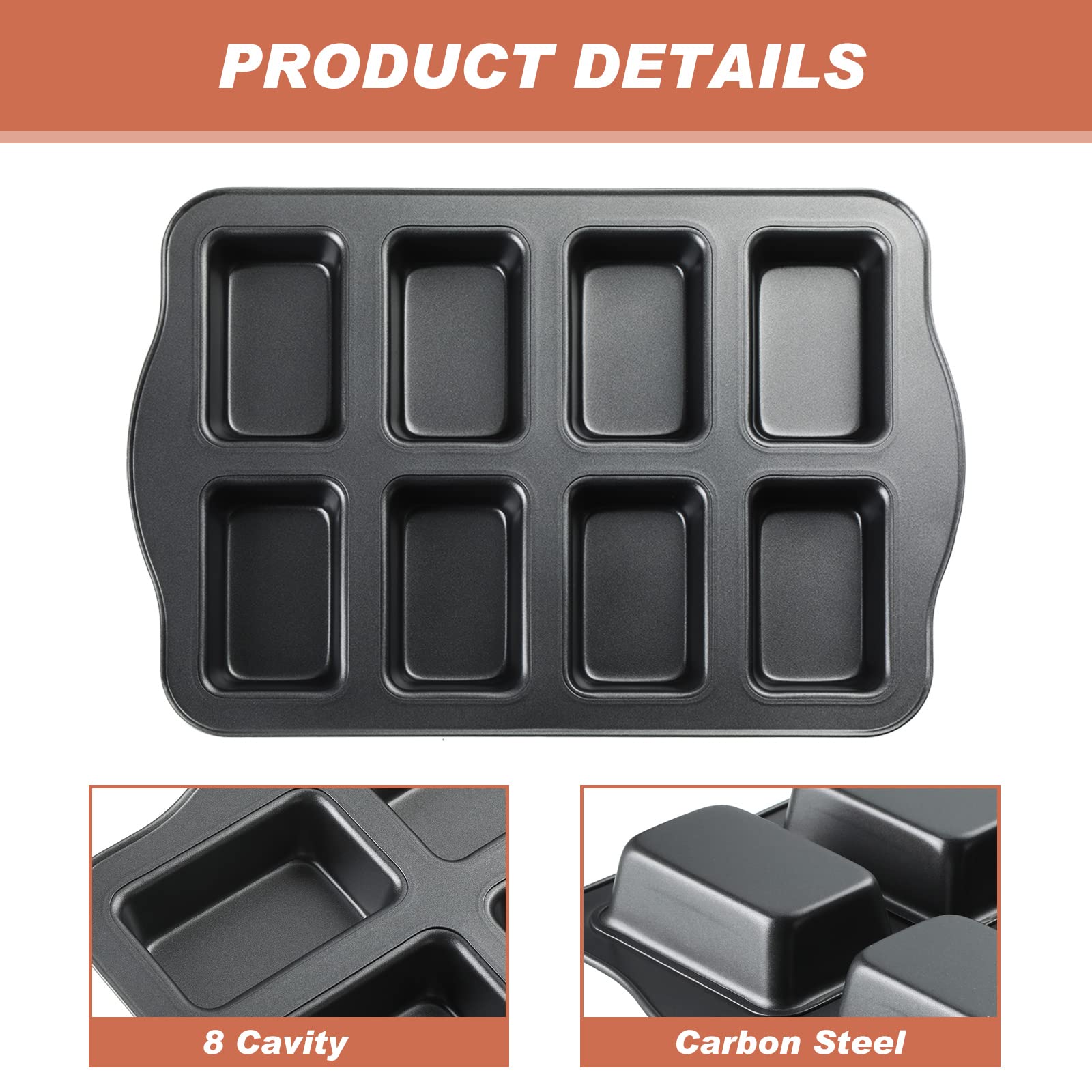 Yinder 4 Pcs Mini Loaf Pan, Carbon Steel With Non-Stick Coating, Rectangular, 17 X 9.45 X 1.18 Inch, Black Gray