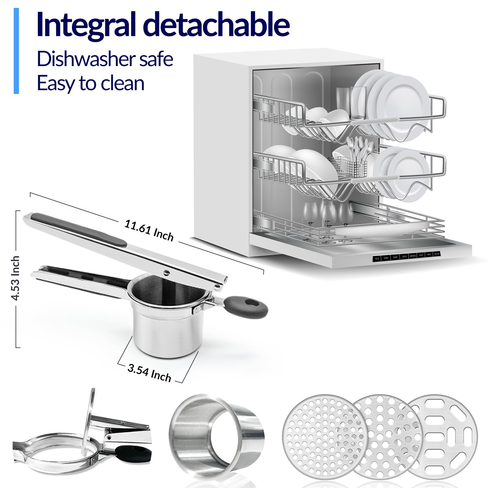 Potato Ricer, Ricer For Mashed Potatoes, Heavy Duty Potato Ricer Stainless Steel For Fluffy Mashed Potatoes, 3 Interchangeable D