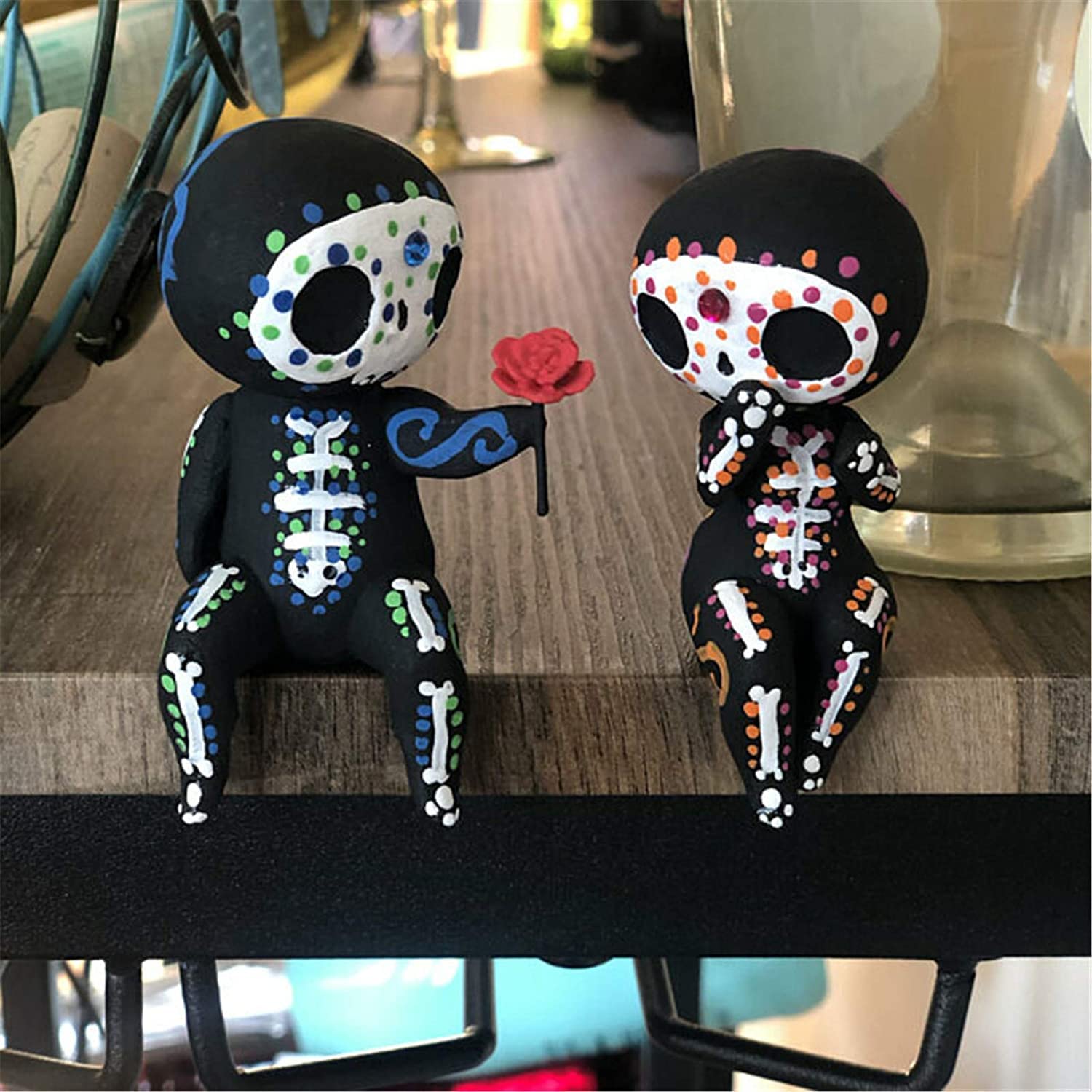 MBVBN Sugar Skull Couple Statue, Sugar Skull Decor, Day of The Dead Decorations,Resin Skulls Sculptures Home Decor,Dia De Los Mu