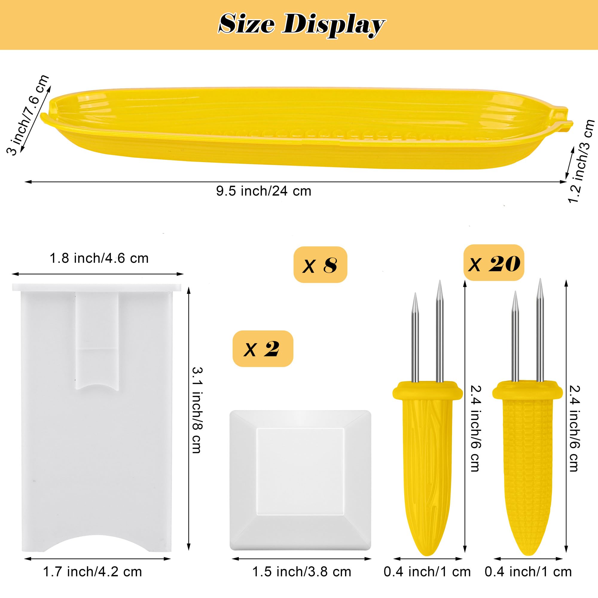 Aodaer 8 Pieces Plastic Corn Trays Corn Cob Holders And Dish Set With 2 Corn Butter Spreaders Corn On The Cob Skewers Service Tr