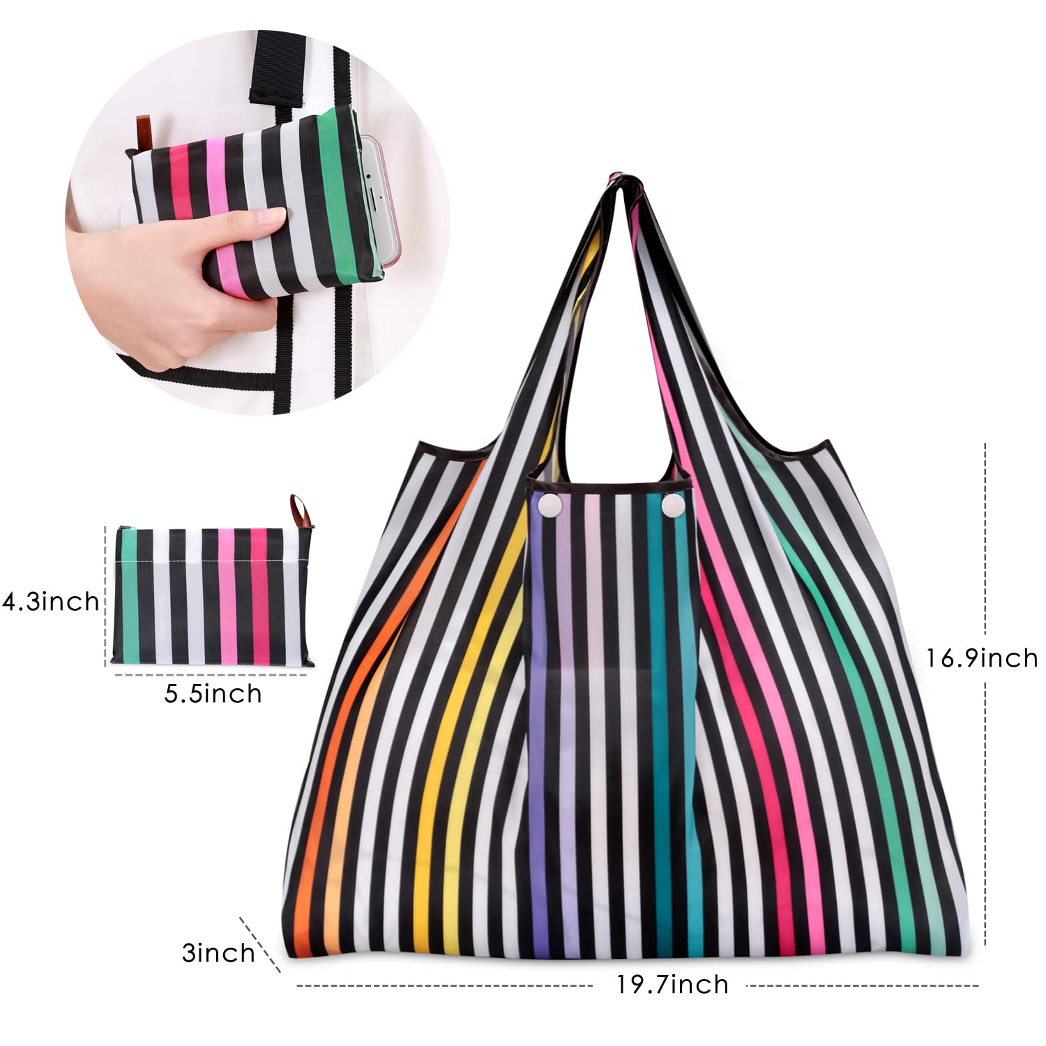 KINGMAS Reusable Grocery Bags  2 Pack Eco-Friendly Folding Tote Shopping Bag fits in Pocket  Washable Waterproof Nylon Pouch Bags