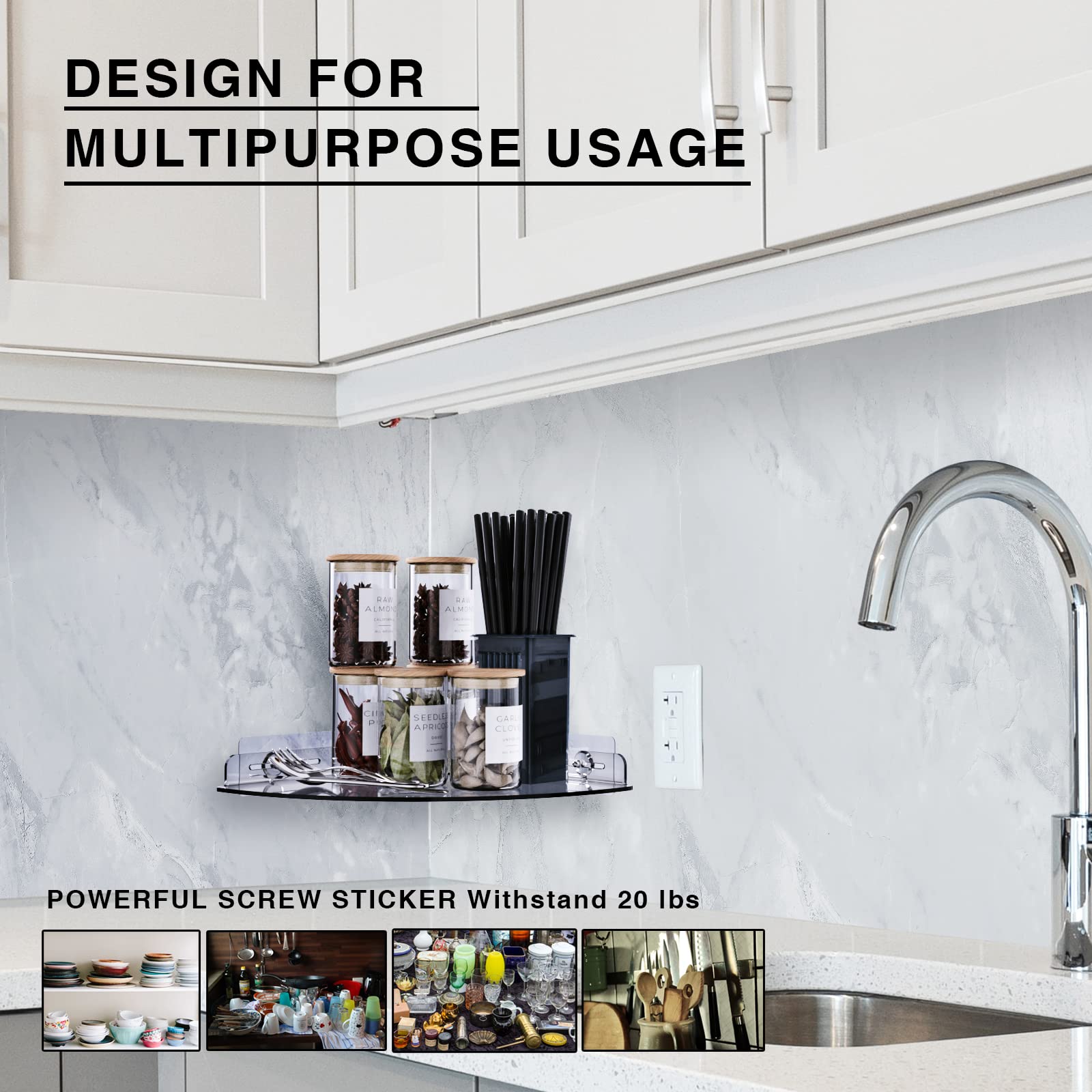 Bakzon Acrylic Corner Shower Shelves, 2 Pack Adhesive Shower Caddy Organizer For Tile Walls, Wall Mounted Clear Bathroom Shower