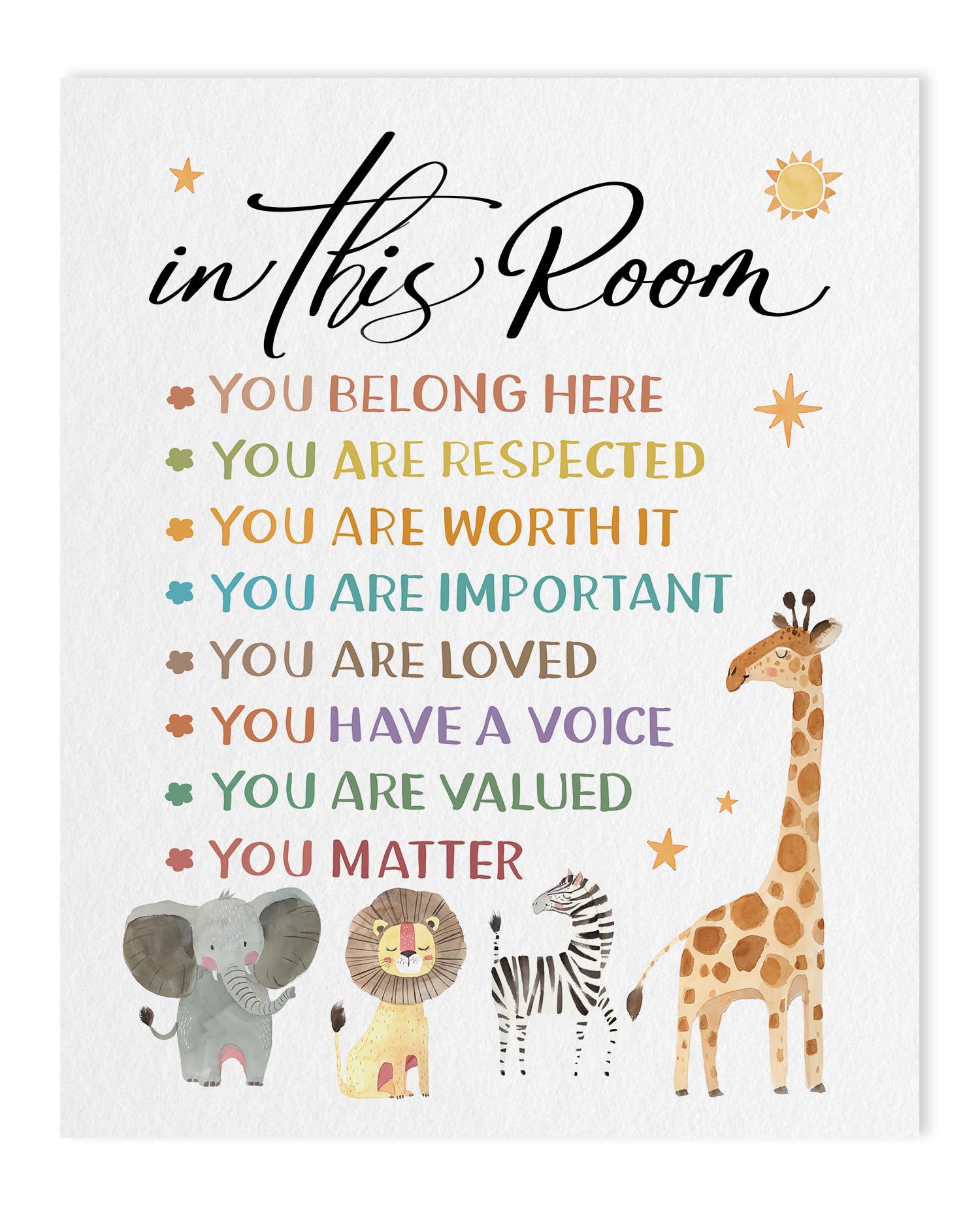 In This Room Wall Decor: Inspirational Diversity Wall Art Boho Classroom Decor Baby Animal Safari Nursery Decor,You Belong Here
