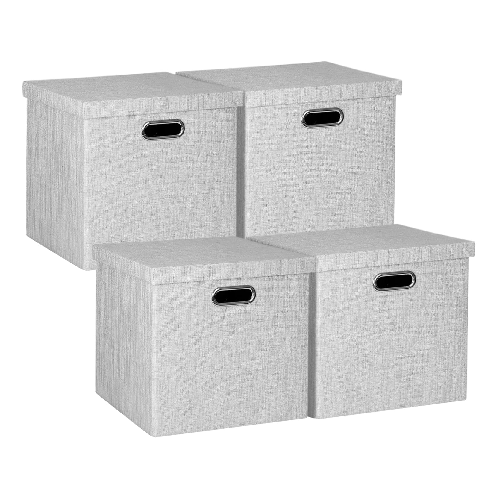 Posprica Storage Bins with Lids 13?13?13 Foldable Storage Cube Baskets Boxes Fabric Drawers for Closet Shelf Cabinet Bookcase Set o f 4 Sliver grey