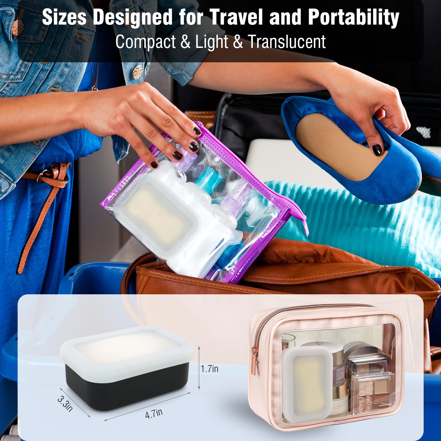 Aimaiaimai Enhanced Leak Proof Travel Soap Box, Compact Silicone Travel Soap Dish With Drainage Pad, Shampoo Bar Travel Case For