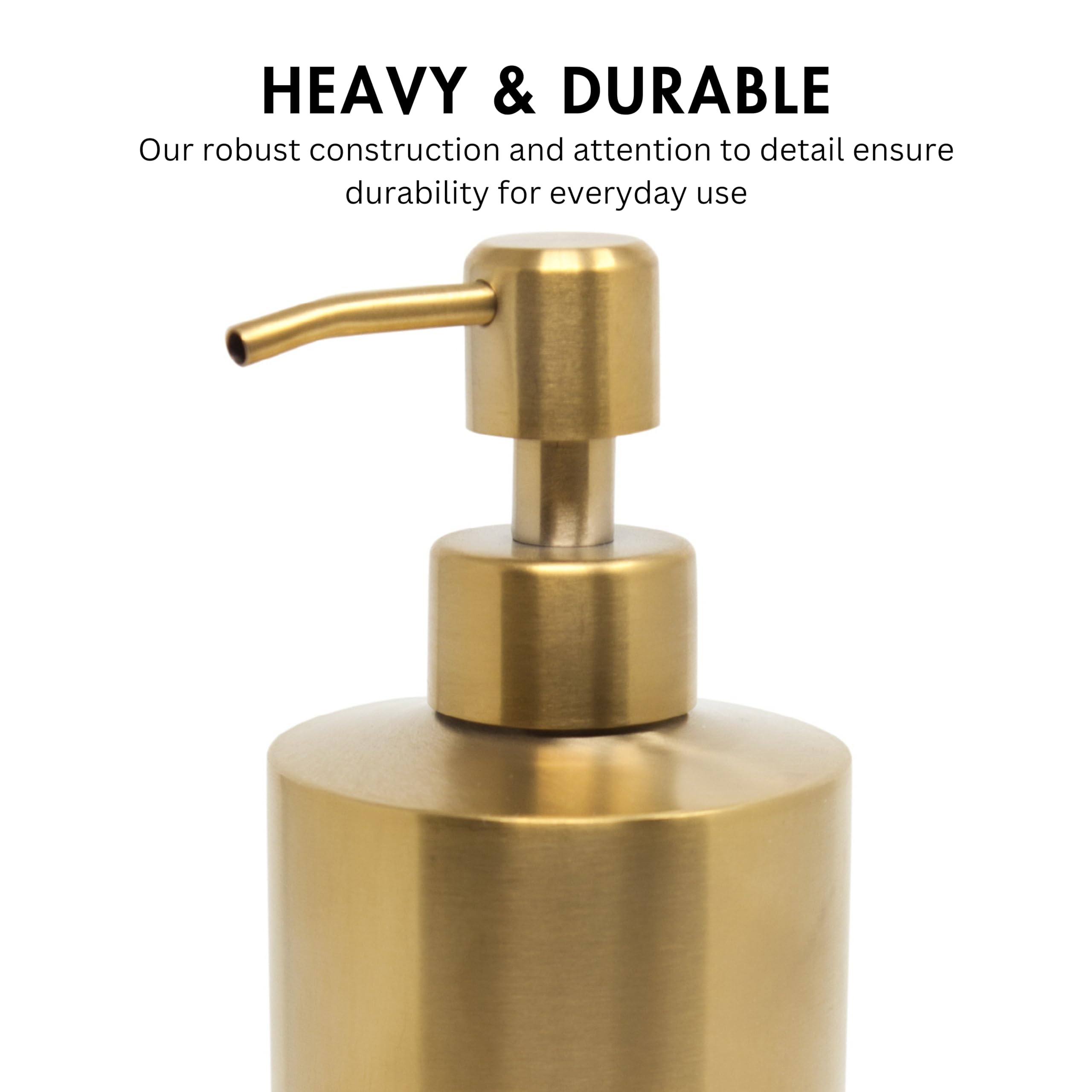 Yew Design Gold Brass Soap Dispenser Stainless Steel For Bathroom And Kitchen Sink, 15Oz Refillable Round Rustproof Hand Dish So