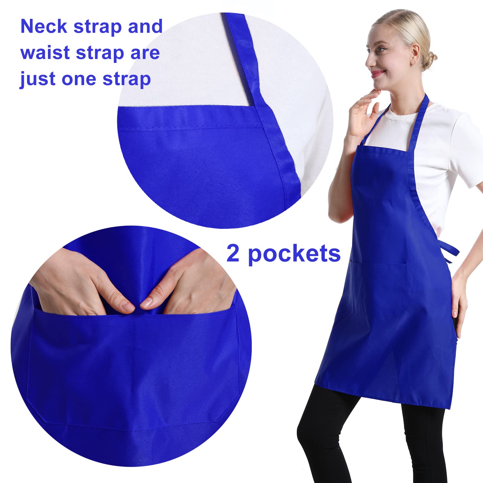 TSD STORY Total 15 PCS Dark Blue Bib Aprons Bulk for Women Men with 2 Front Pockets(Dark Blue-15pcs)