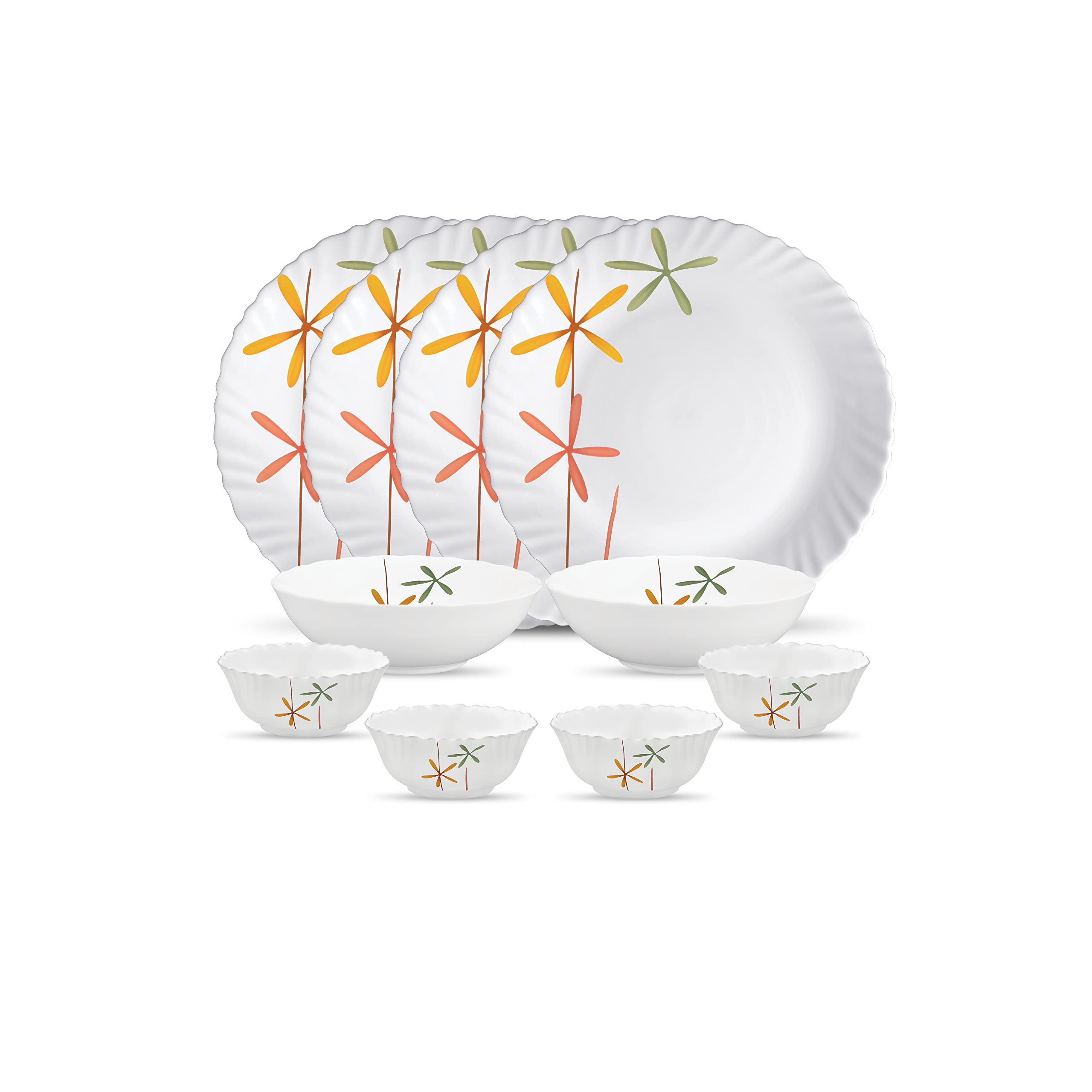 La Opala Novo Collection Opal Glass Crockery | For Family Of 4 | Dinner Set 10 Pcs Autumn Flower | Plates & Bowls For Dining | M