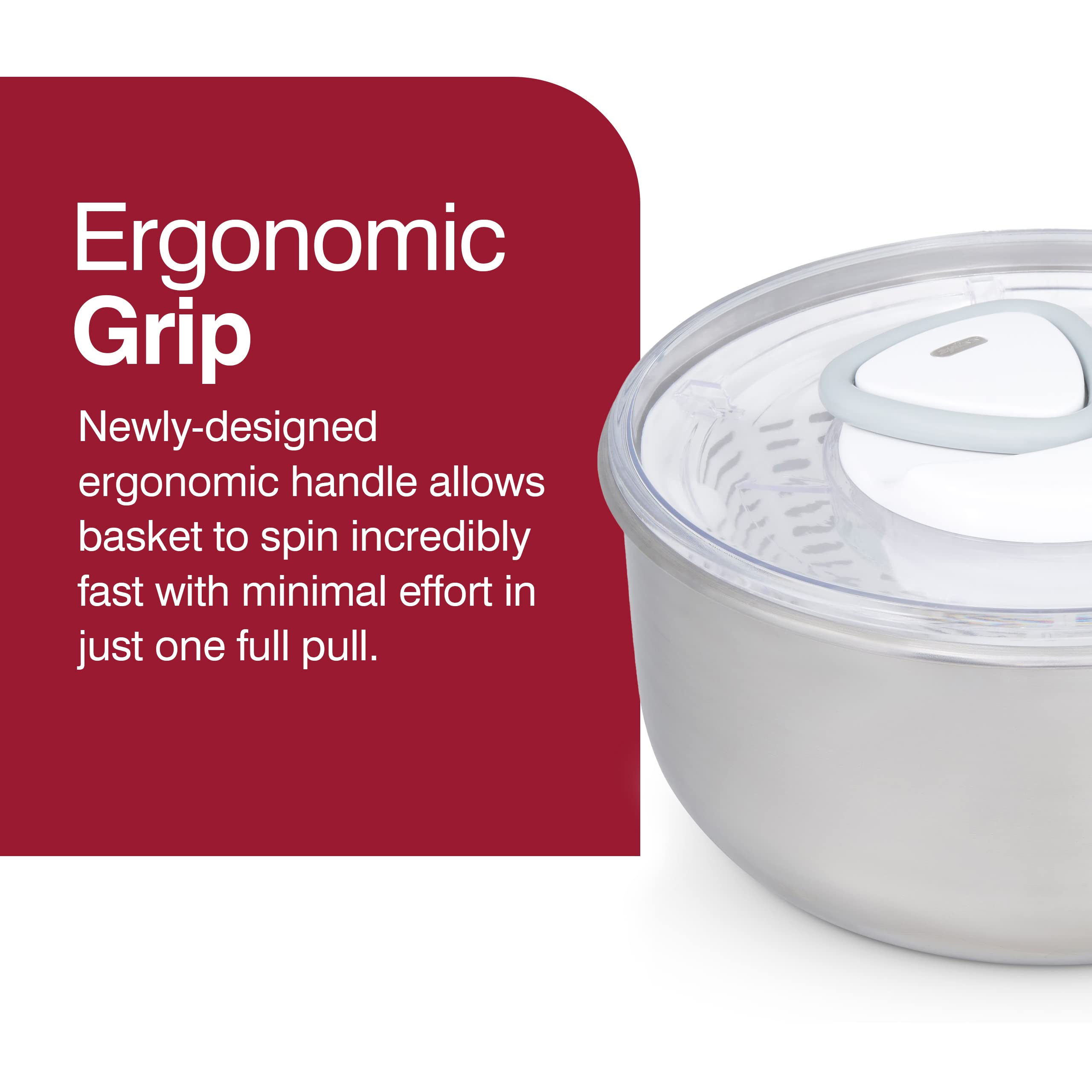 Zyliss Easy Spin 2 AquaVent Large Salad Spinner - Salad Spinner with Pull cord - Manual Vegetable and Fruit Dryer - Vegetable Spinner with Brake - Stainless Steel - Salad Bowl for 4 to 6 Servings