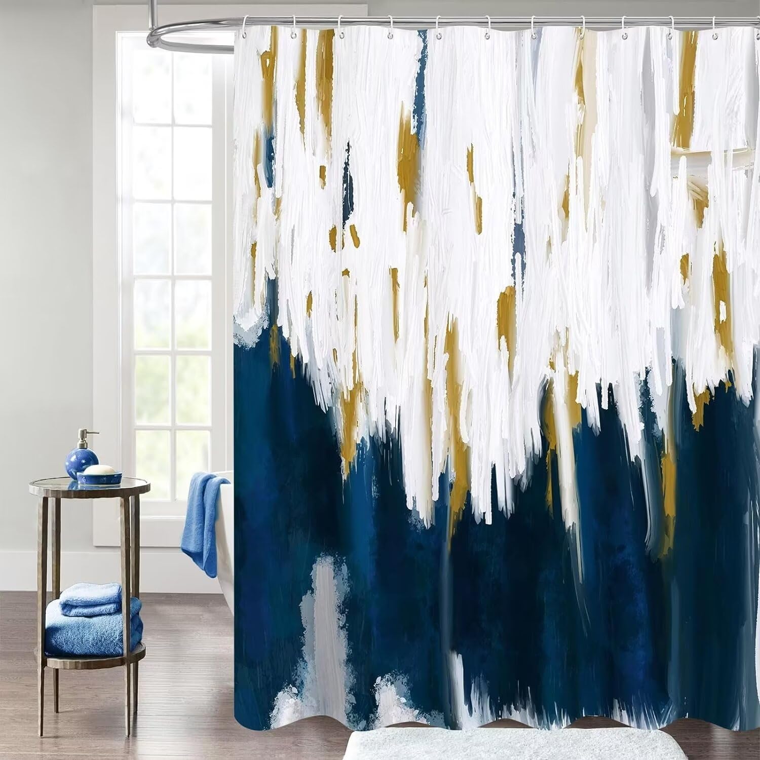 Apxpf 4 Pcs Blue Bathroom Set Shower Curtains For Bathroom Washable Shower Curtain Set With Rugs Bathroom Decor Shower Curtain S