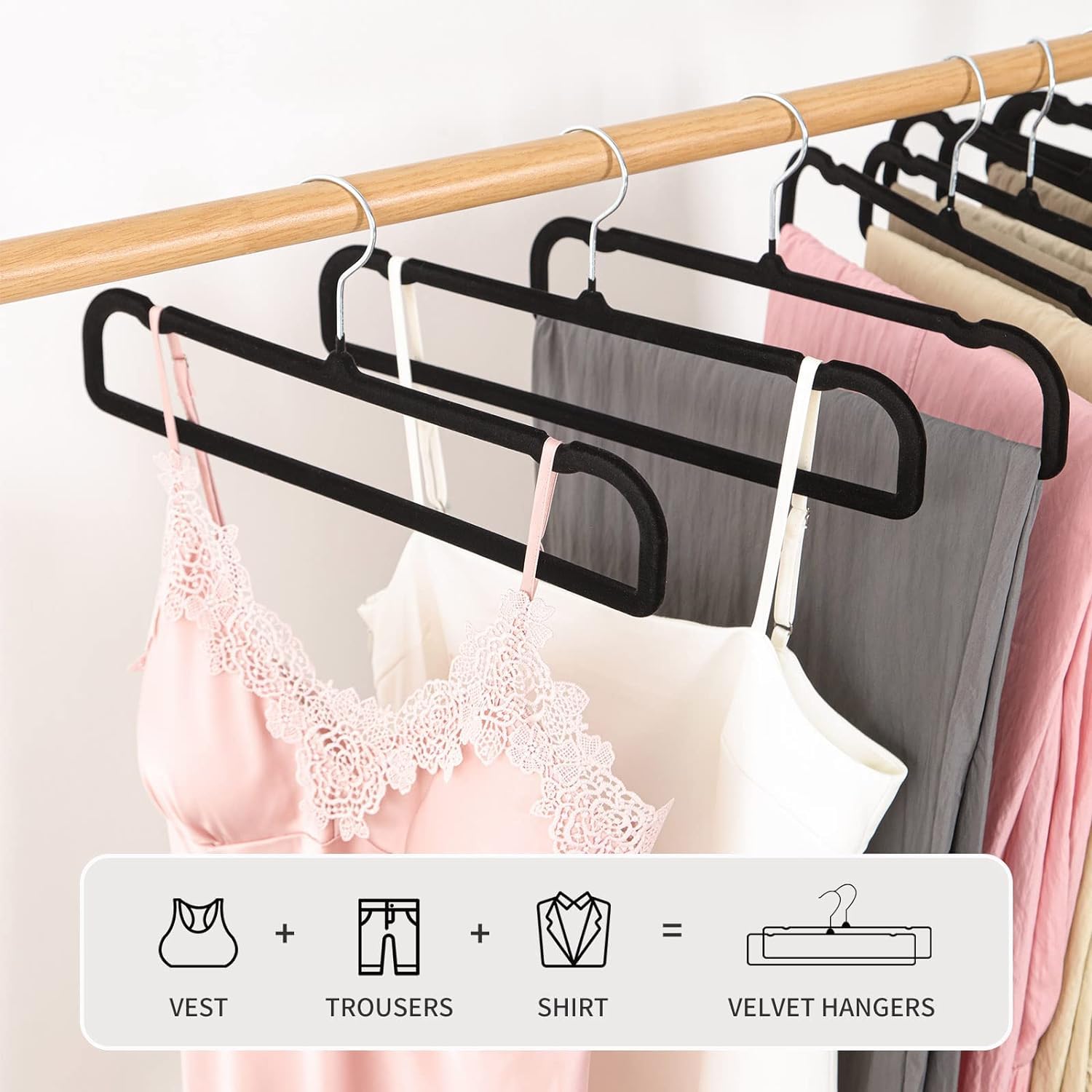 Velvet Pants Hangers With Non Slip Bar, 20 Pack Felt Slack/Trouser Hangers For Closet, Slim & Sleek Space Saving Closet Hangers,