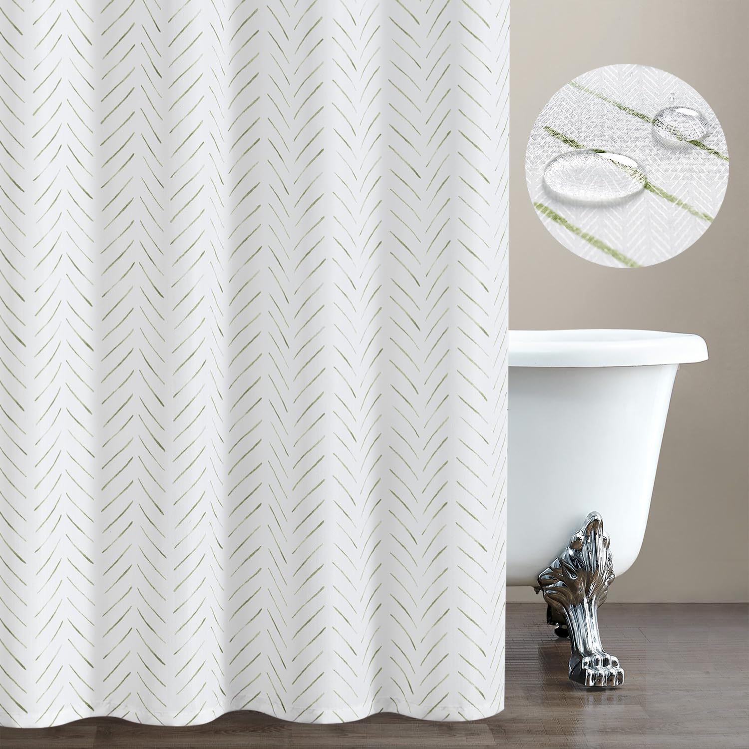 Jinchan Green And White Shower Curtain Herringbone Fabric Shower Curtain Zig Zag Inky Chevron Farmhouse Shower Curtain Zigzag Mo
