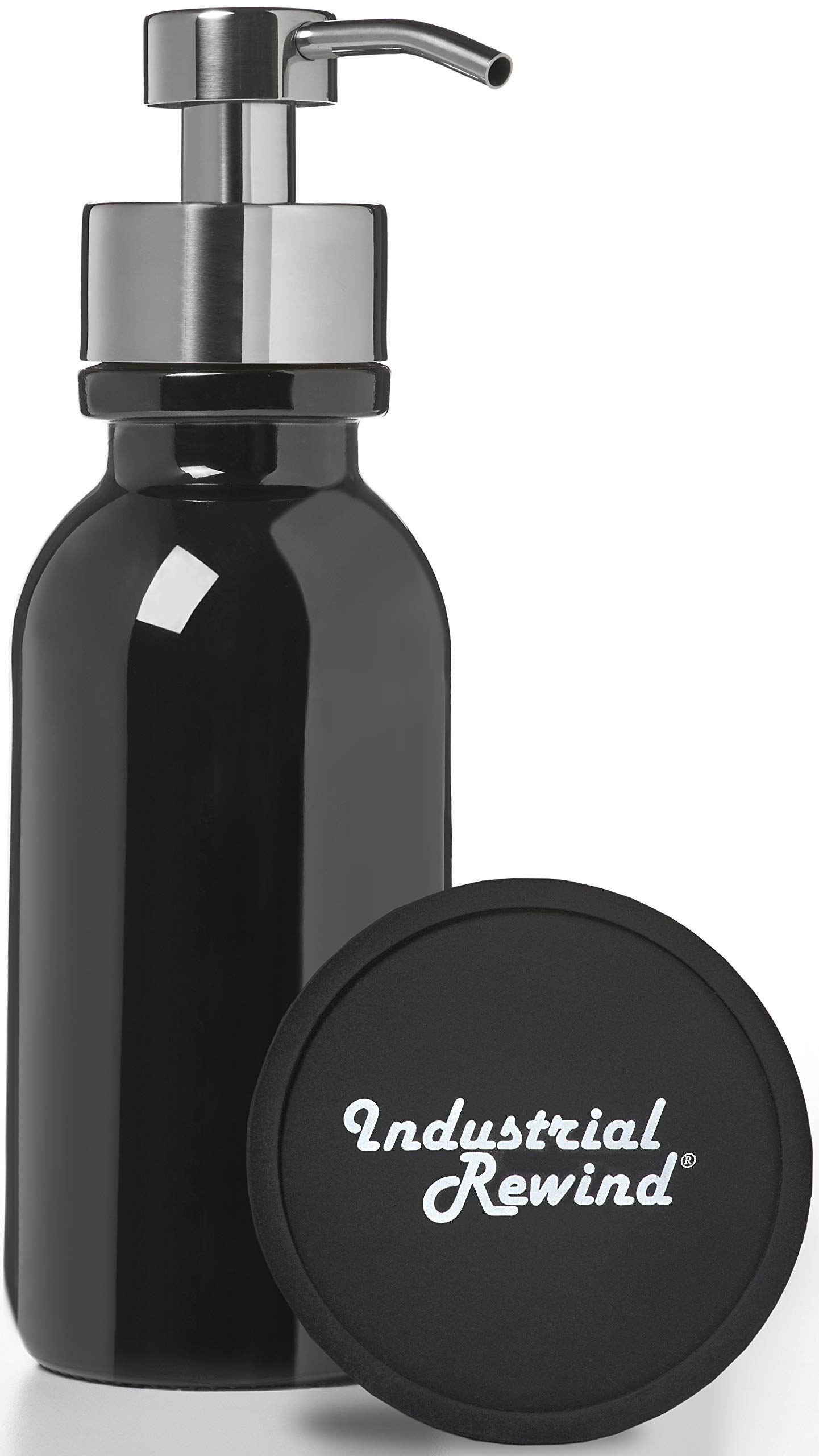 Black Wide Mouth Soap Dispenser with Metal Pump - Includes Non Slip Bottom and Counter top Protector. 16oz Glass Jar Lotion Bott