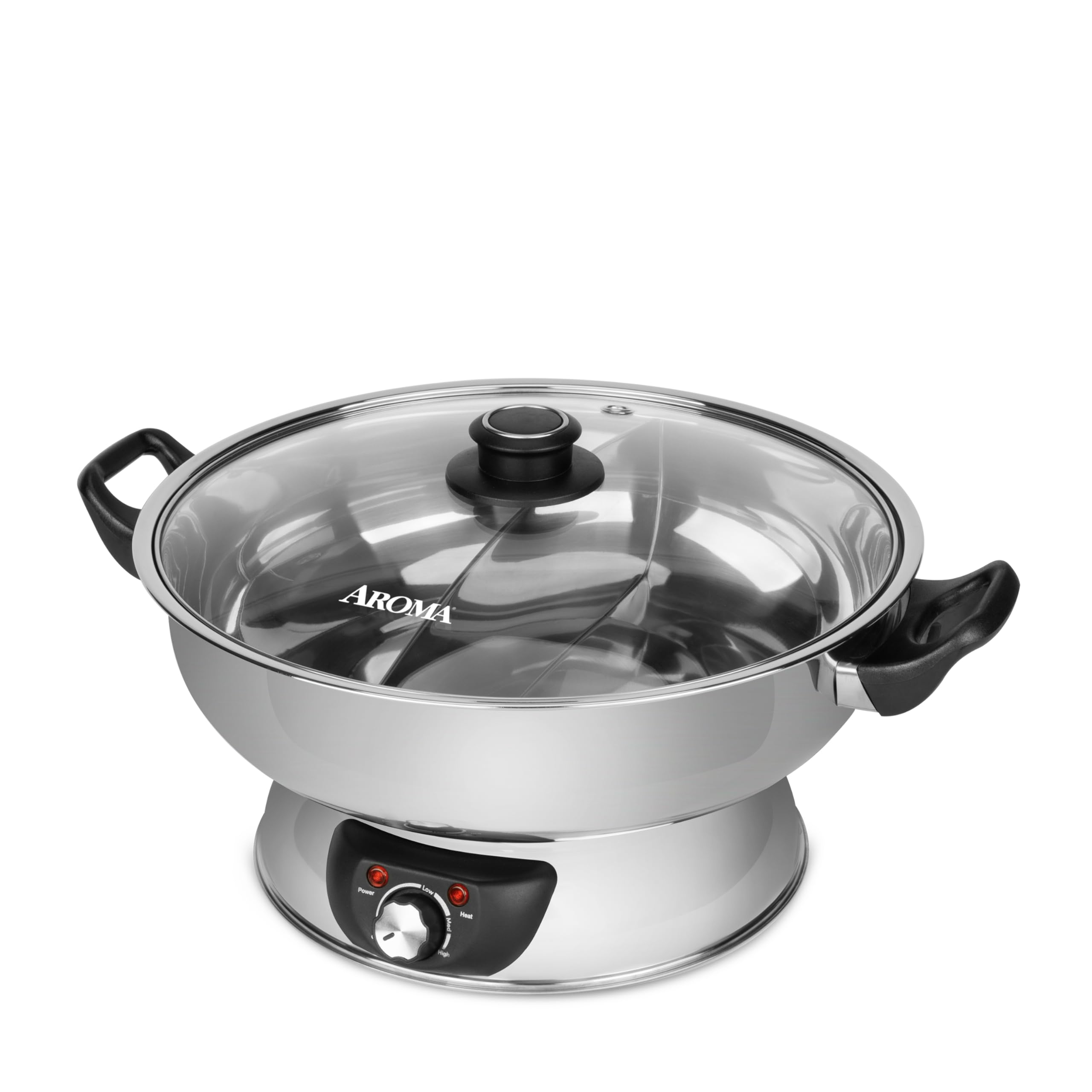 Aroma Housewares ASP-610 Dual-Sided Shabu Hot Pot, 5Qt, Stainless Steel Aroma Housewares 3 Uncooked/6 Cups Cooked Rice Cooker, S