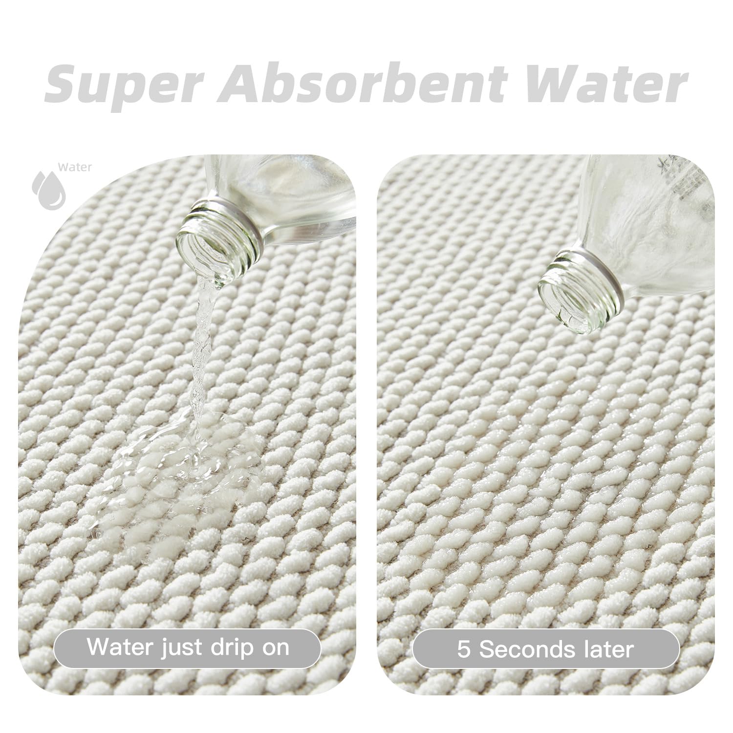 Bululom Chenille Bathroom Rugs- Non Slip, Absorbent, Quick Dry, Thin, Washable Bath Mat Carpet Bath Rugs For Bathroom Floor, Sho