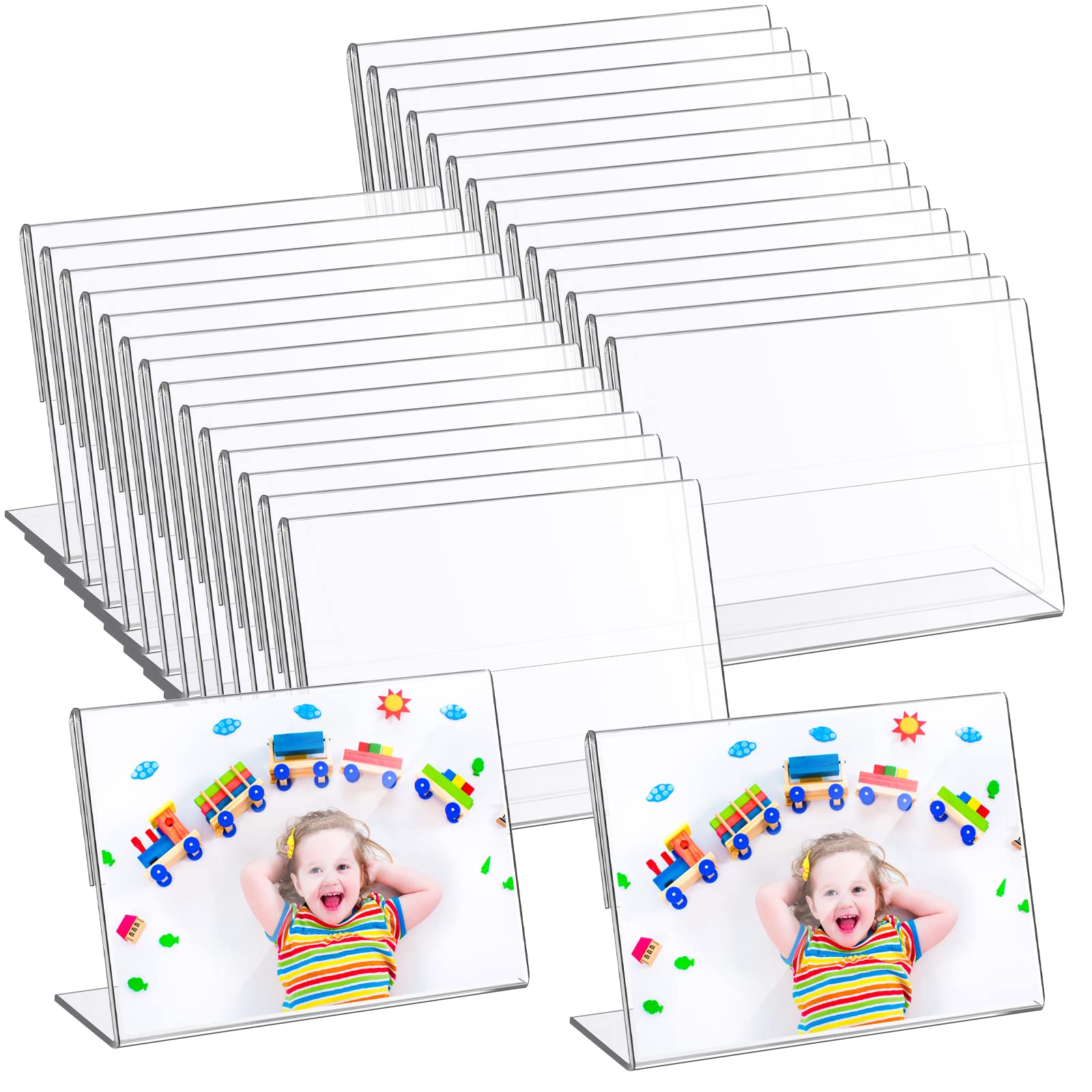 Tuanse 48 Pcs 5 x 3.5 Inch Acrylic Frame, Acrylic Sign Holder Clear Picture Holder Horizontal Display Photo Booth Frame with Sla