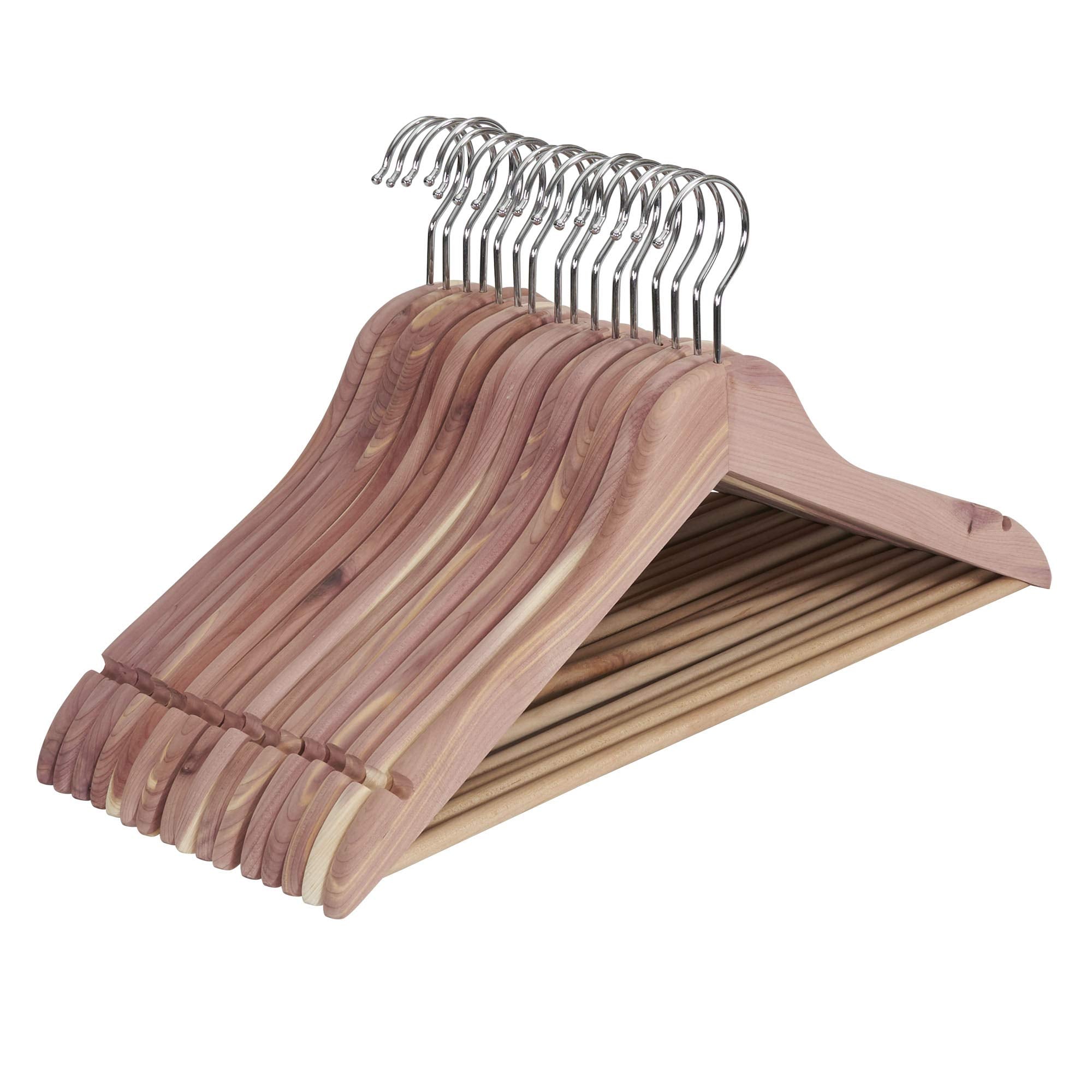 Household Essentials 26140 Cedarfresh Red Cedar Wood Clothes Hangers With Fixed Bar And Swivel Hook - Set Of 4, Brown,Red