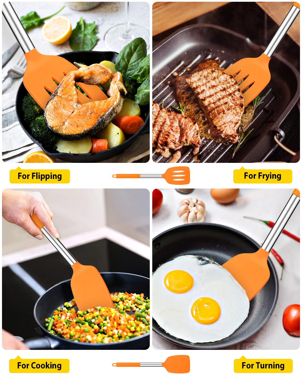 Pack of 2 Silicone Solid Turner, Non Stick Slotted Kitchen Spatulas, High Heat Resistant BPA Free Cooking Utensils, Ideal Cookwa
