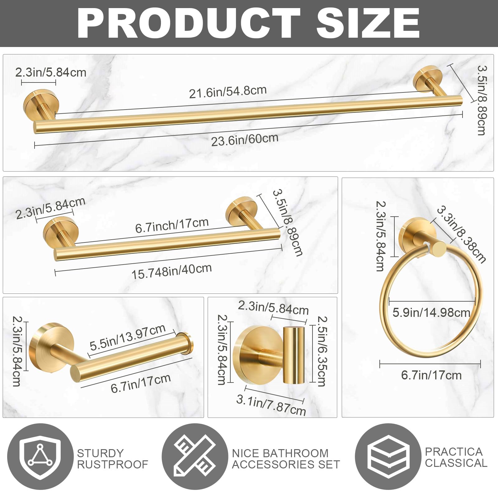 Gisafai 20 Pcs 35 Pcs Bathroom Hardware Set, 23.6 Inch Brushed Towel Bar Ring Toilet Paper Holder Robe Towel Hook, Sus304 Stainl