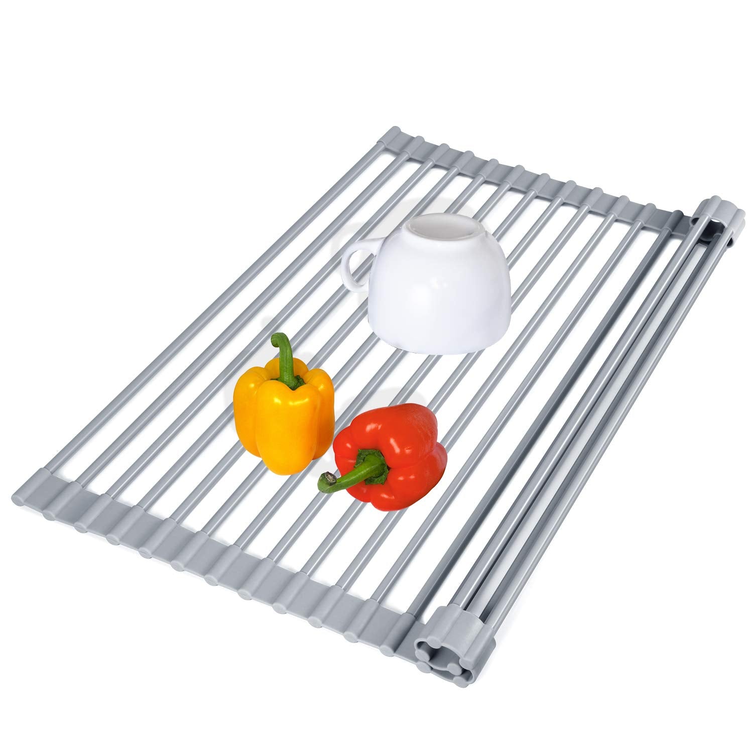 Tbmax Roll Up Dish Drying Rack, Food-Grade Silicone-Coated Stainless Steel Over The Sink Rack, Heavy Duty Roll Up Sink Drying Ra