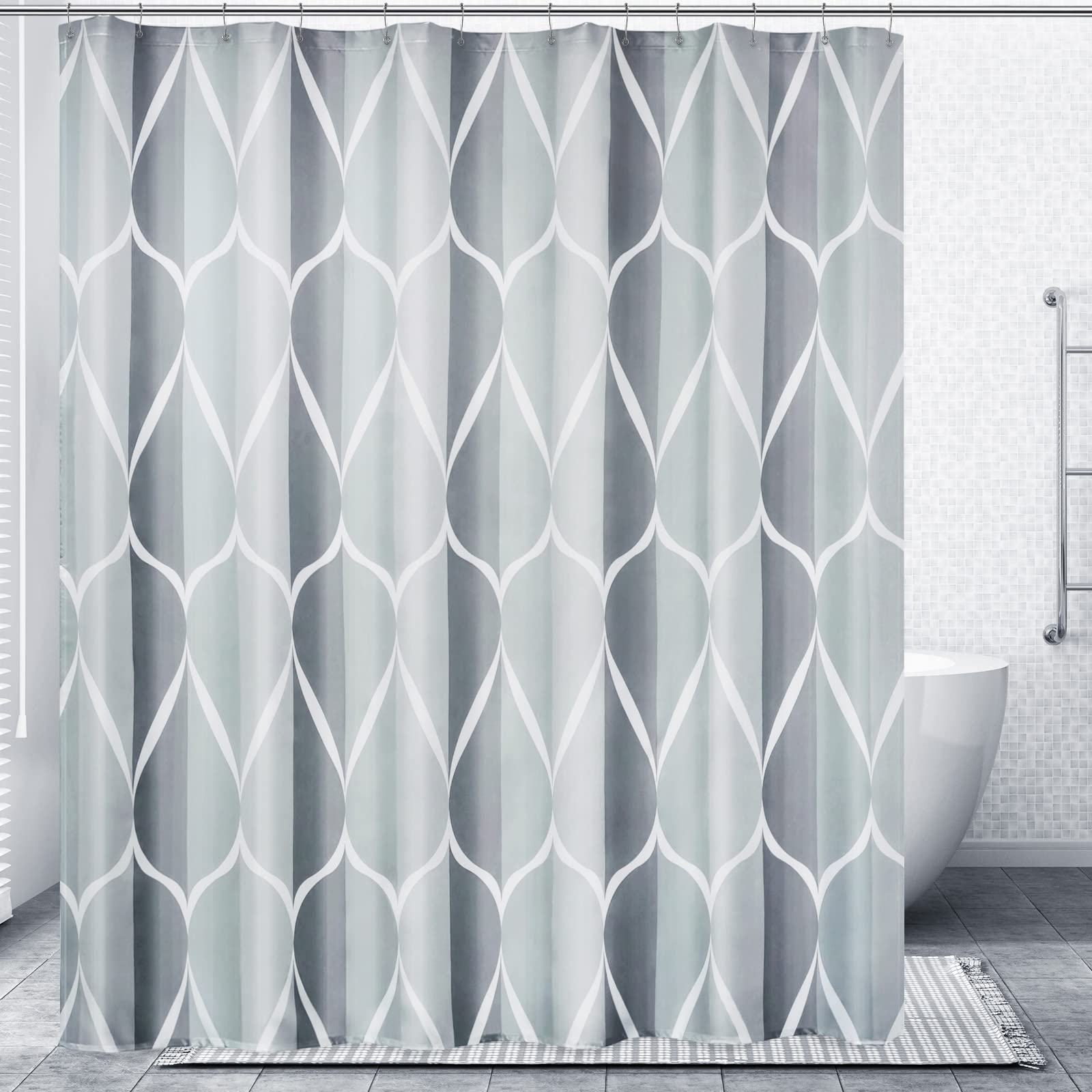 Gelbchu Grey Fabric Geometric Shower Curtain, Waterproof Design And Polyester, Quick-Drying, Weighted Hem, Shower Curtains Set F