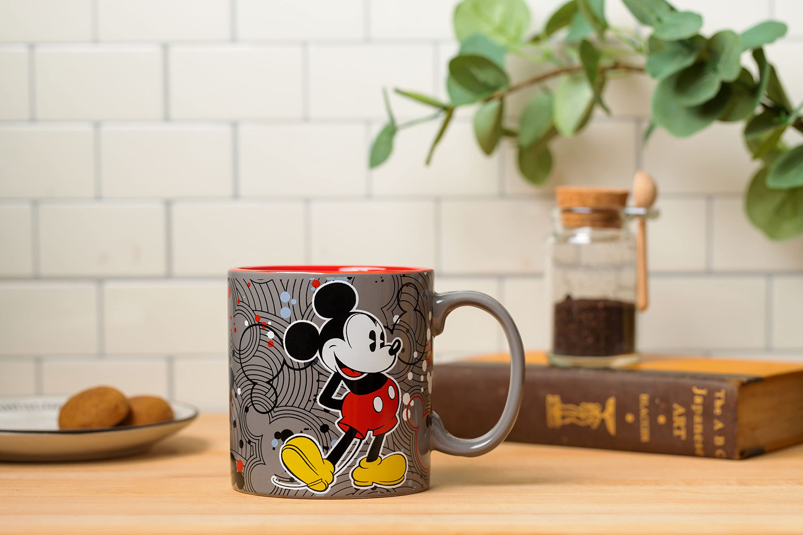 Silver Buffalo Mickey Circle Logos Pattern Ceramic Coffee Mug, 20-Ounces