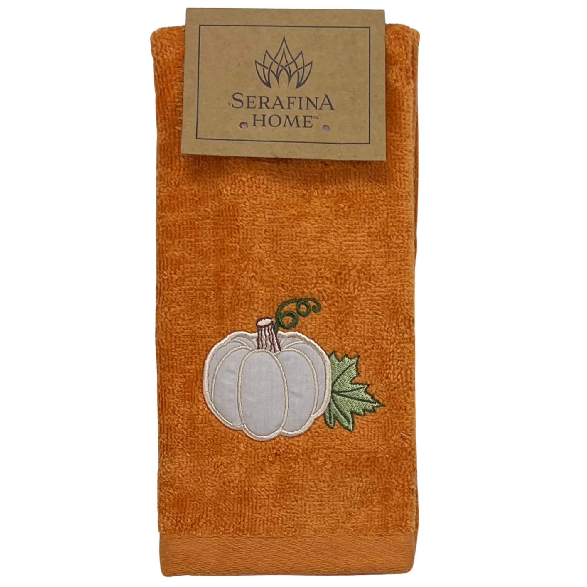 Harvest Fall Tip Towels: Plush Rust Orange Cotton Towels With Pumpkin Leaf Design Set Of 2, 12'' X 18'' Inch