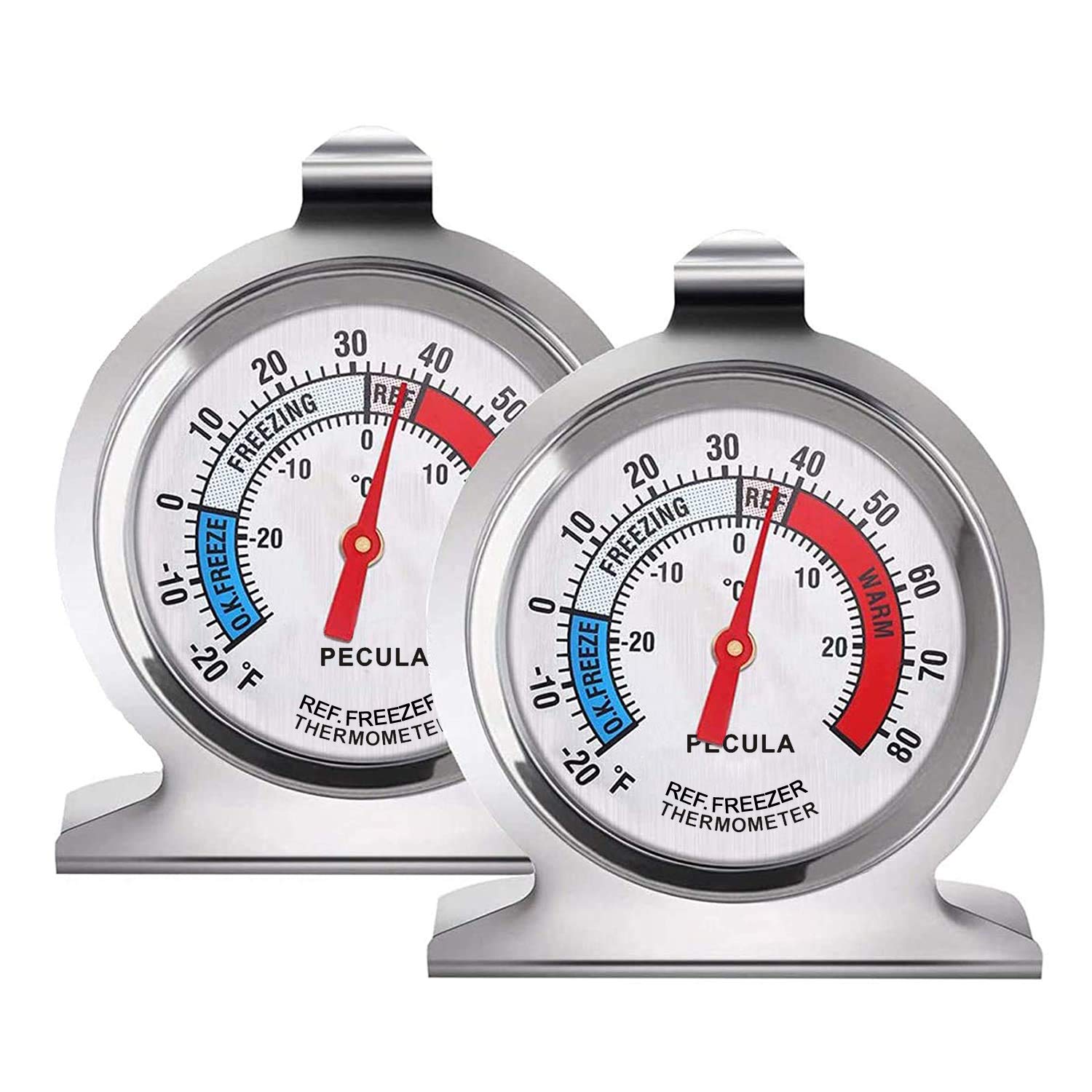 2 Pack Refrigerator Thermometer, -30~30C/-20~80F, Classic Fridge Analog Thermometer Large Dial With Red Indicator Thermometer Fo