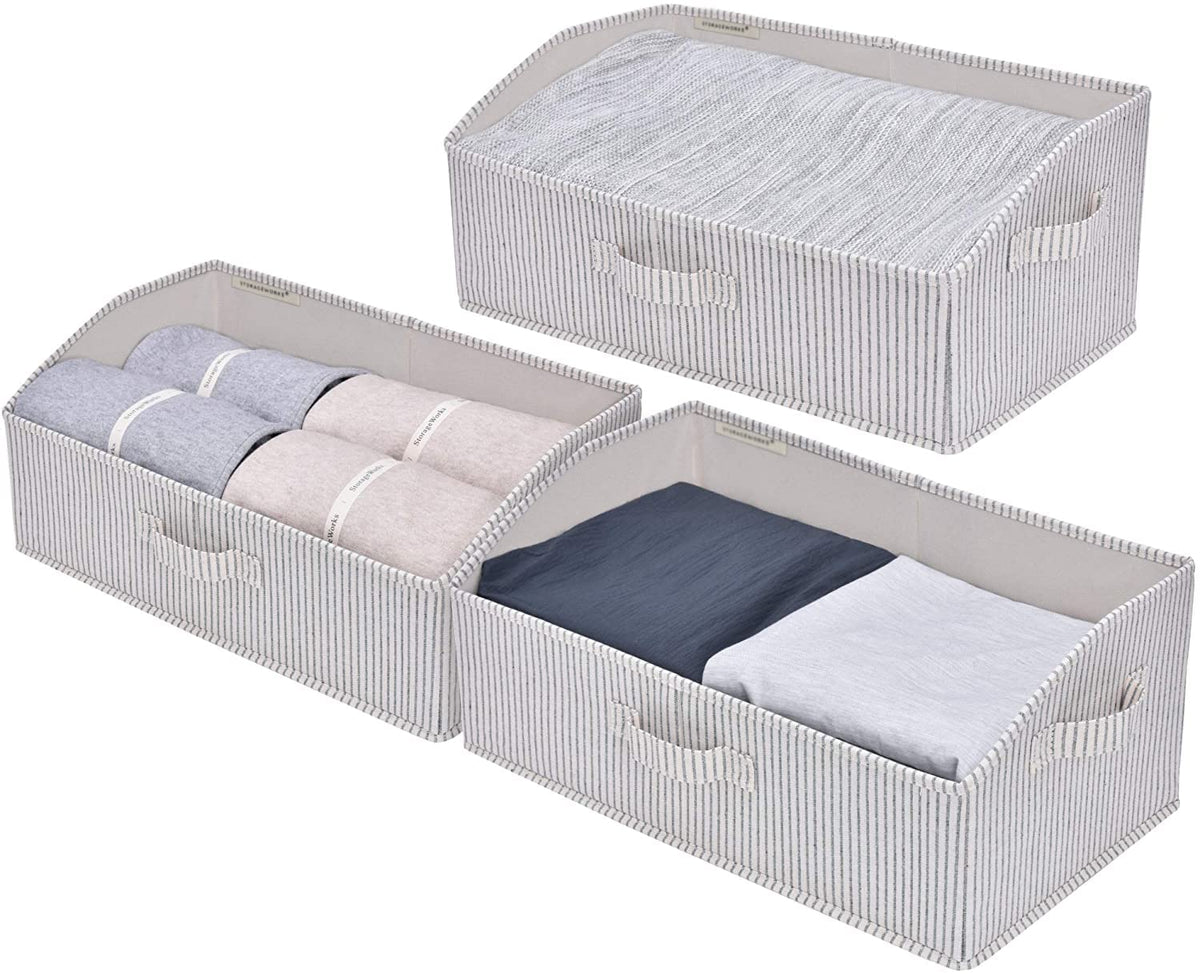 Storageworks Closet Baskets, Fabric Baskets For Closet Shelves, Foldable Trapezoid Storage Bins, Mixing Of Nature & Blue, 3-Pack