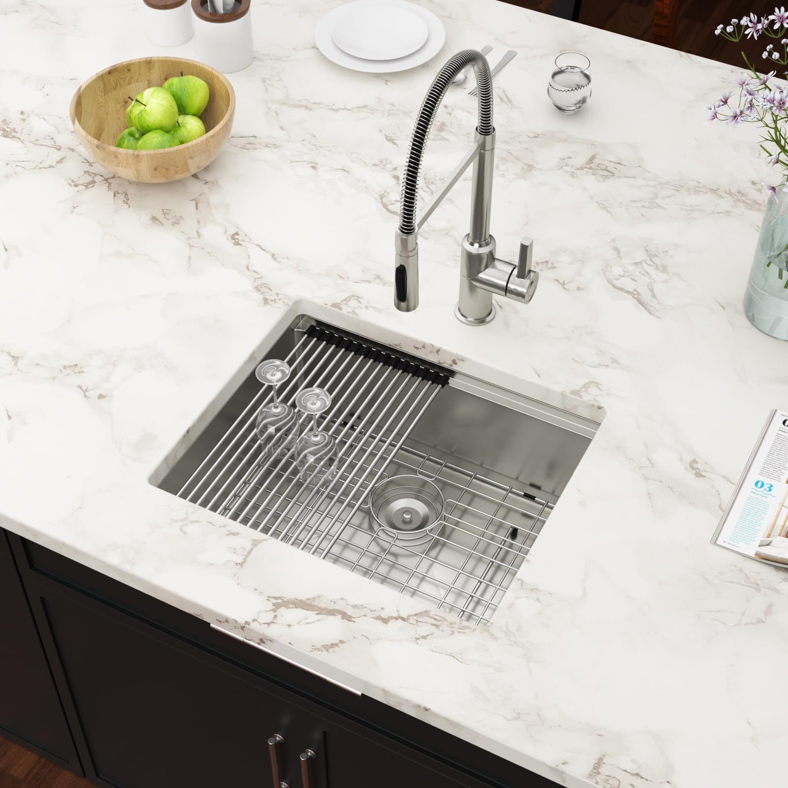 23 Inch Kitchen Sink Undermount Workstation, Couoko 23X19 Undermount Bar Sink Ledge 16 Gauge 304 Stainless Steel Single Bowl Sin