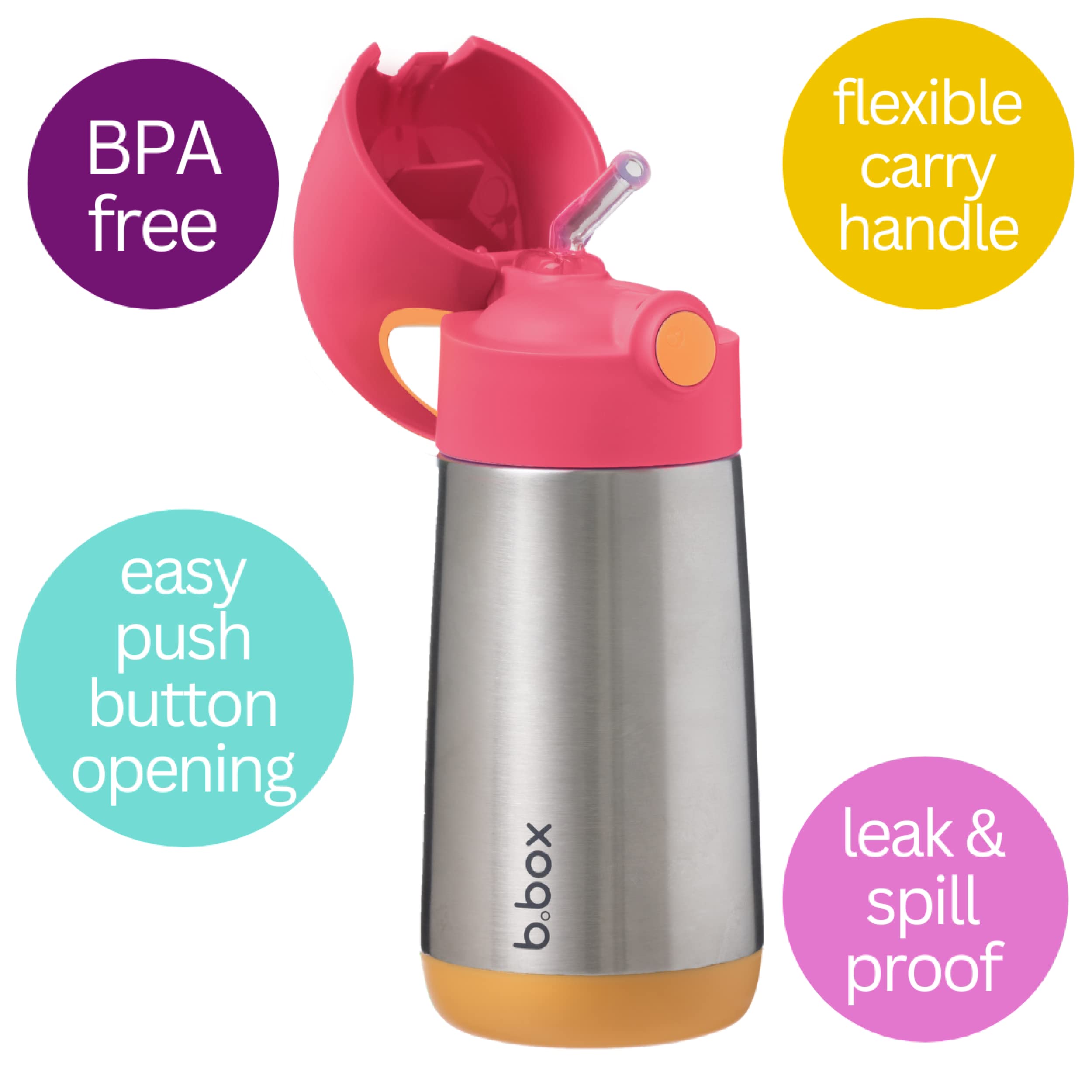 B.Box 12 Oz Insulated Water Bottle: Keeps Drinks Cold Up To 8 Hours, Warm Up To 6 Hours. Double Wall Stainless Steel Bottle. (St