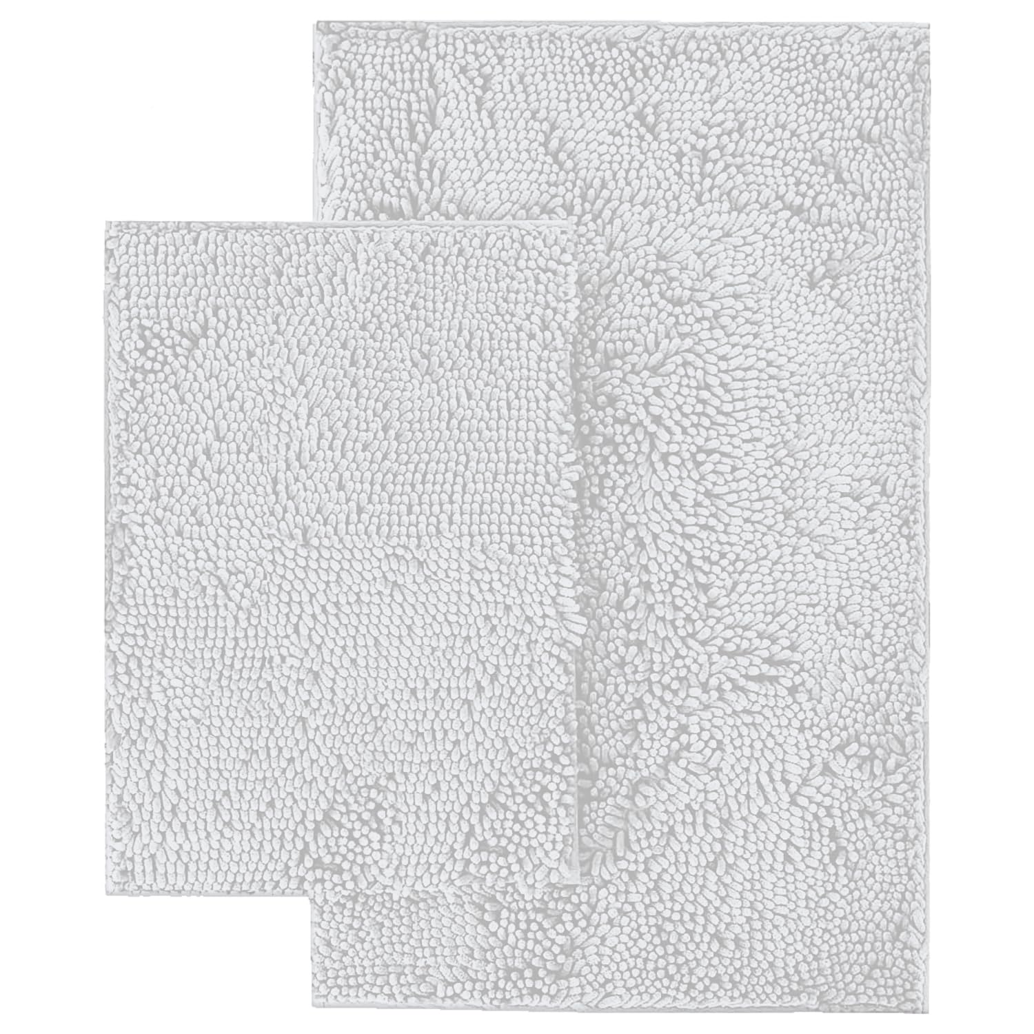 Luxurux White Bathroom Rugs, Bathroom Rug Set-Extra-Soft Plush White Bath Mat, 1'' Chenille Microfiber Material, Super Absorbent