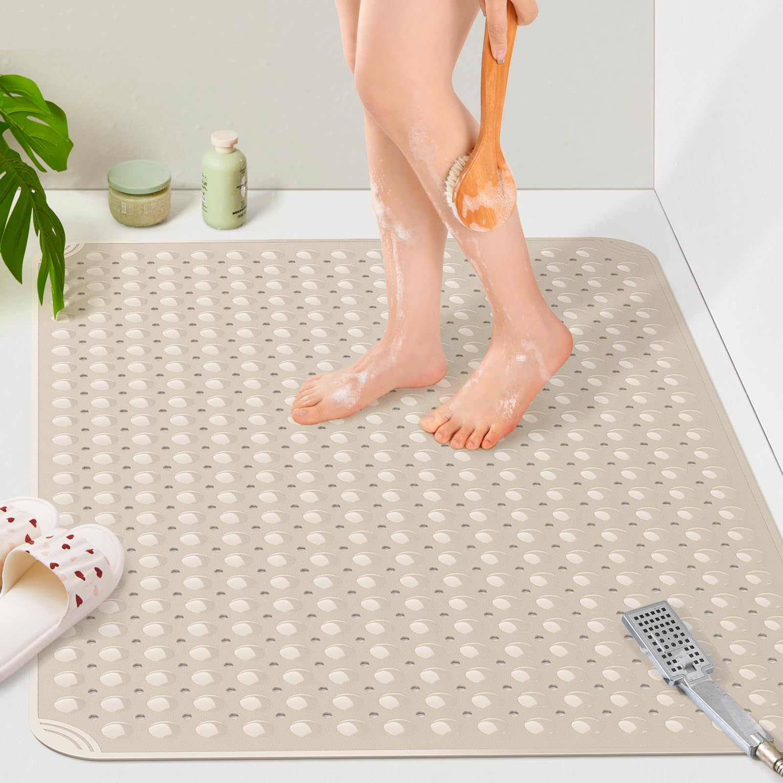 Yolife Extra Large Tpe Shower Mat, 47.2'' L X 31.5'' W Anti Slip Bath Mat With Drain Holes And Suction Cups, Large Size Mat More