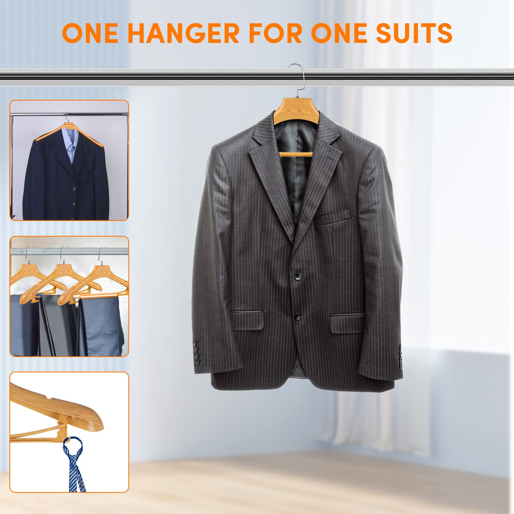 DEDU Plastic Extra Wide Shoulder Suit Hangers for men 20 Pack Width 17.5 ''  Sweater Hangers No Shoulder Bump Non Slip for Thick Sweaters  Clothes Hangers with Pants Bar 360? Swivel Metal Hook (Natural)