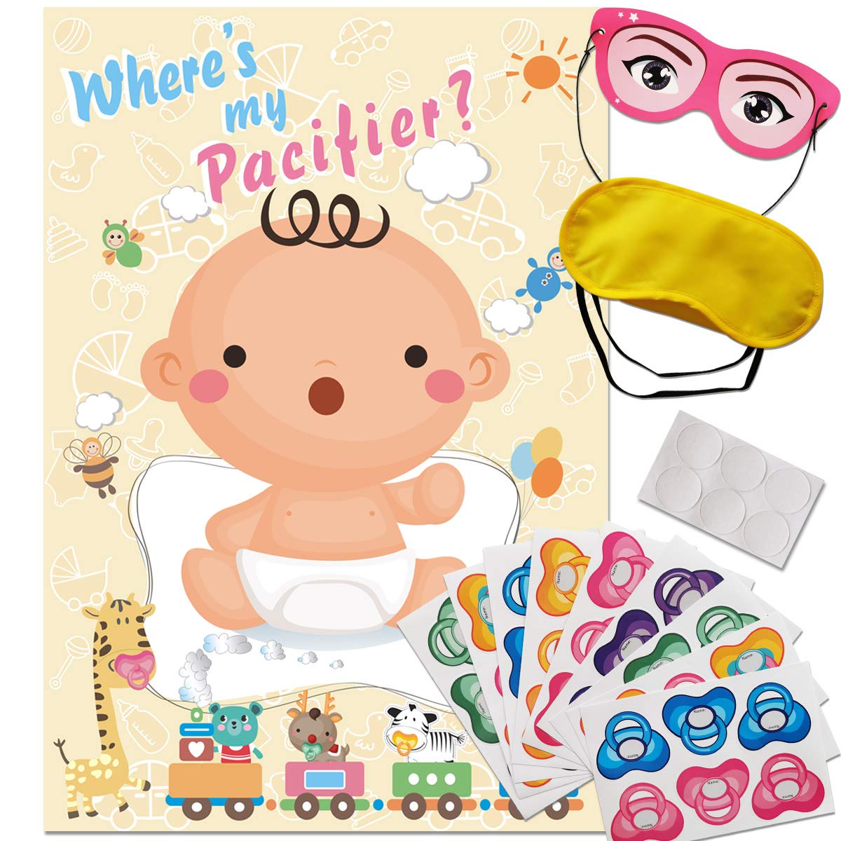 Adjoy Pin The Pacifier On The Baby Game - Baby Shower Party Favors And Game - Pin The Dummy On The Baby Game