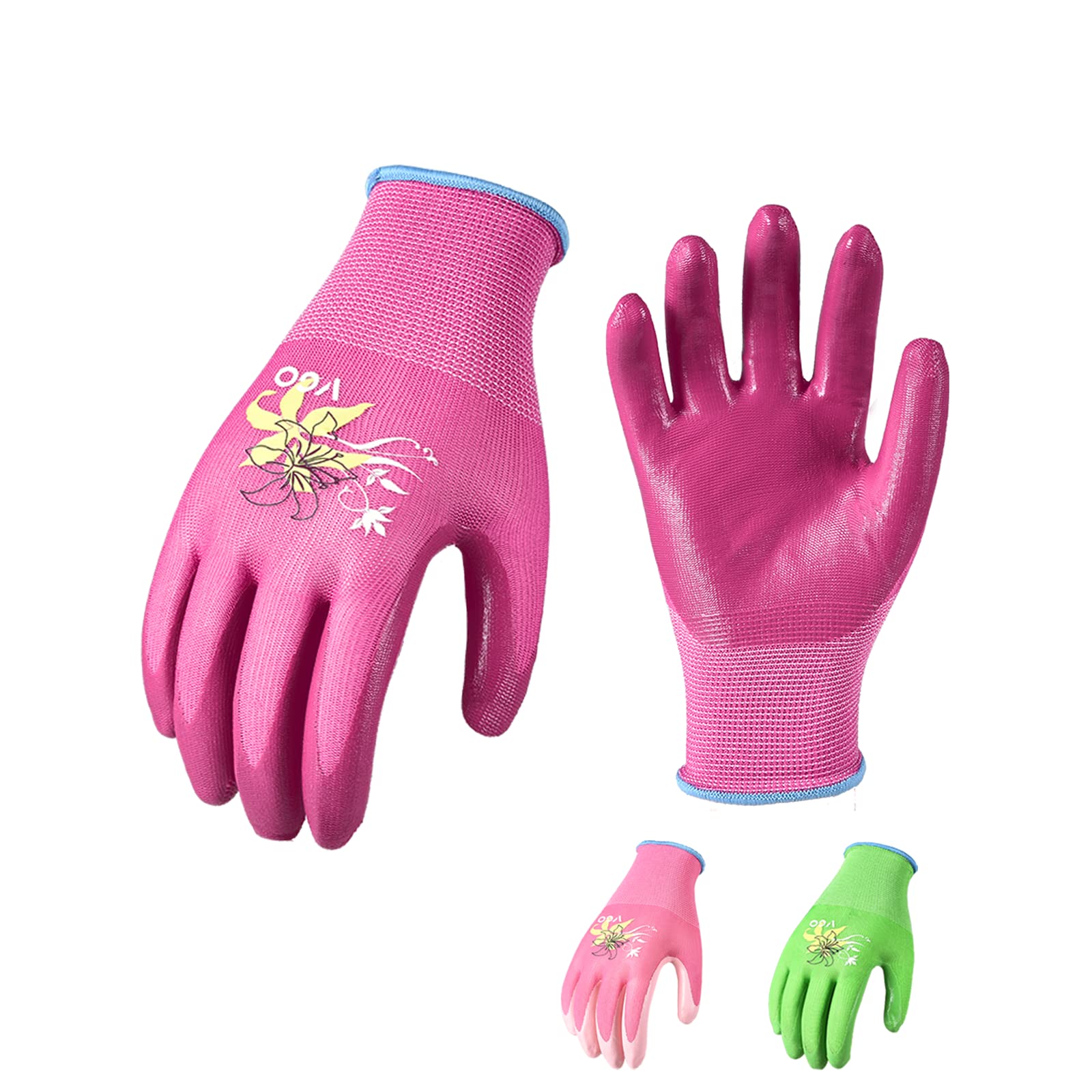 Vgo 3Pairs Ladies Nitrile Coating Gardening And Work Gloves (Size S, Green  Pink  Purple, Nt2110)