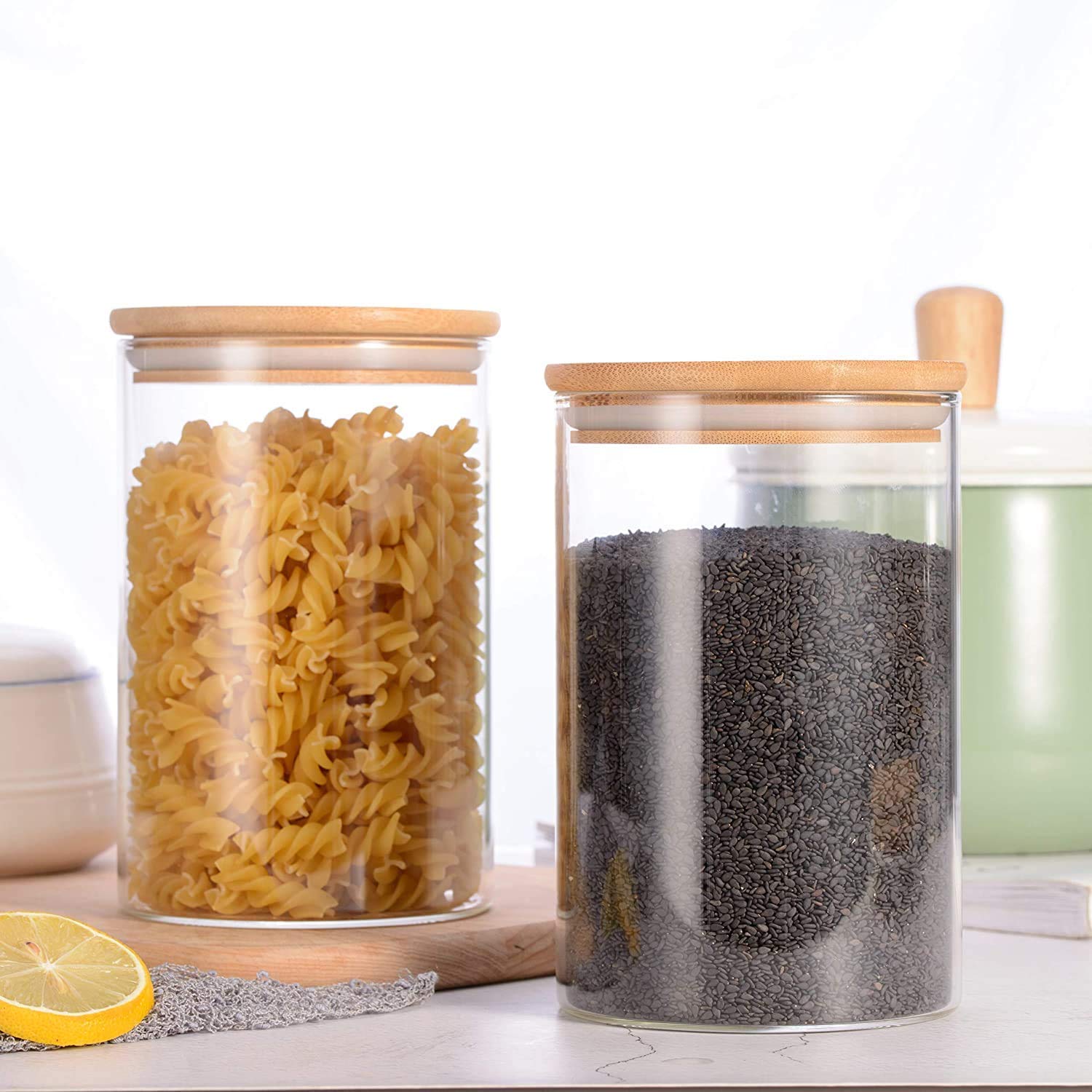 Lawei Storage Containers Round Shape 1050 Ml Jar Containers With Airtight Bamboo Wooden Lids  Kitchen Canisters For Sugar,Candy