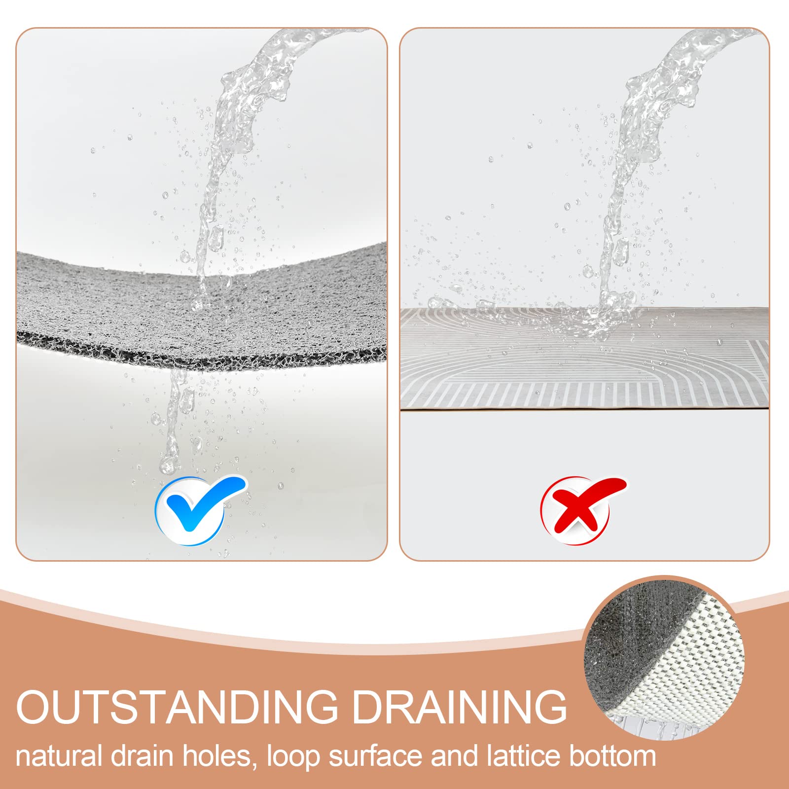 joyhalo Non-Slip Shower Mat, 17" x 30", Grey, PVC Loofah Material, Anti-Slip for Elderly, Rectangular Bath Mat