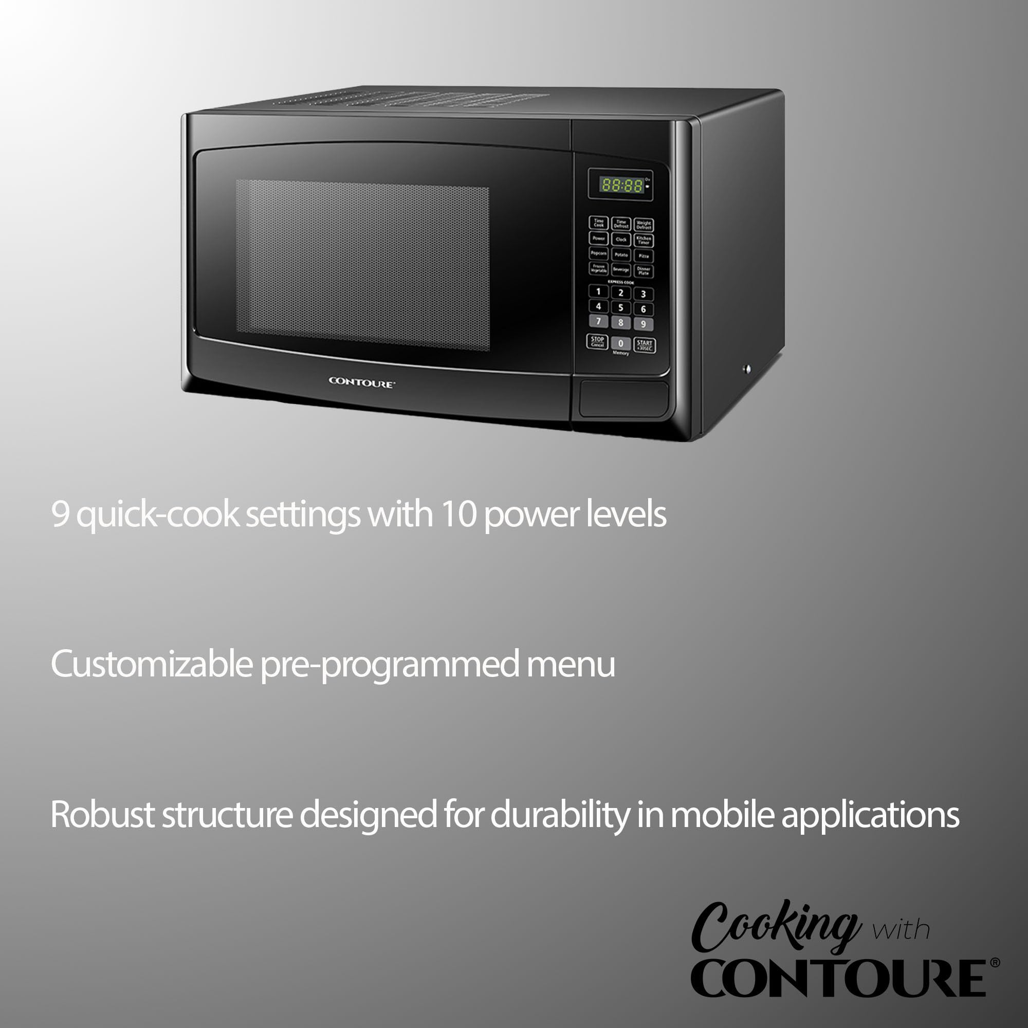 Contoure Rv Built-In Microwave Oven | Perfect Rv Replacement | 900W Power, 10 Power Levels | Easy-Clean Interior | Led Display |