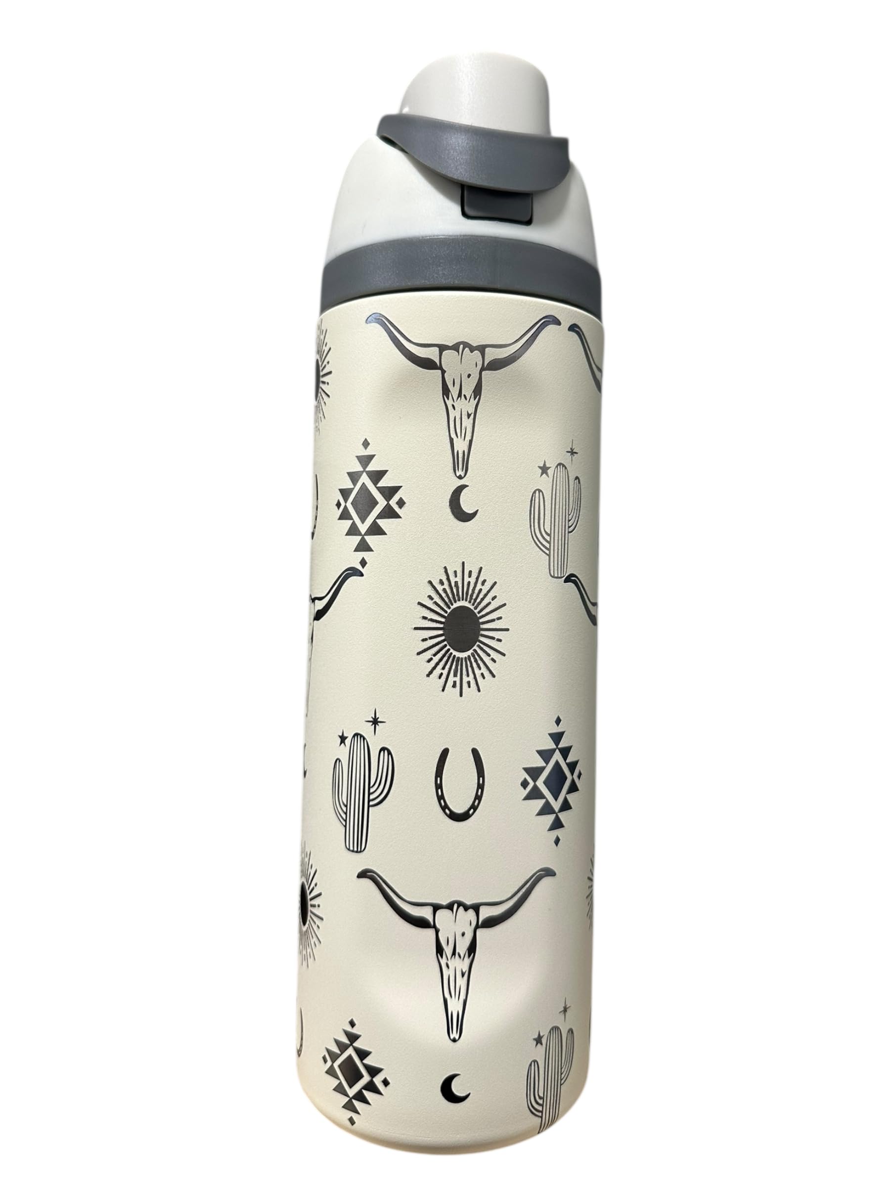 Stainless steel water bottle 40oz cup Longhorn Bottle Bull tumbler Cow gift Western water bottle cup (24oz Cream(90)Longhorn(D3