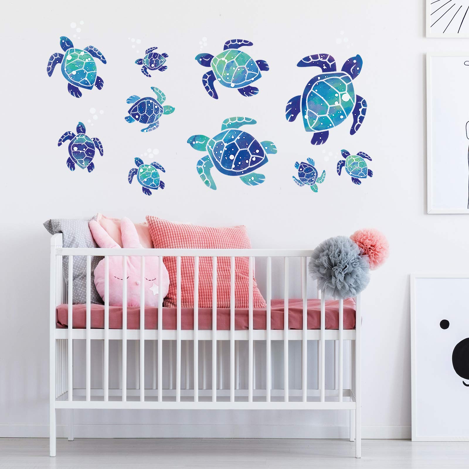12 Pcs Sea Turtle Wall Decals Ocean Turtle Vinyl Stickers Underwater Bathroom Decals Waterproof Wall Sticker Decoration For Home