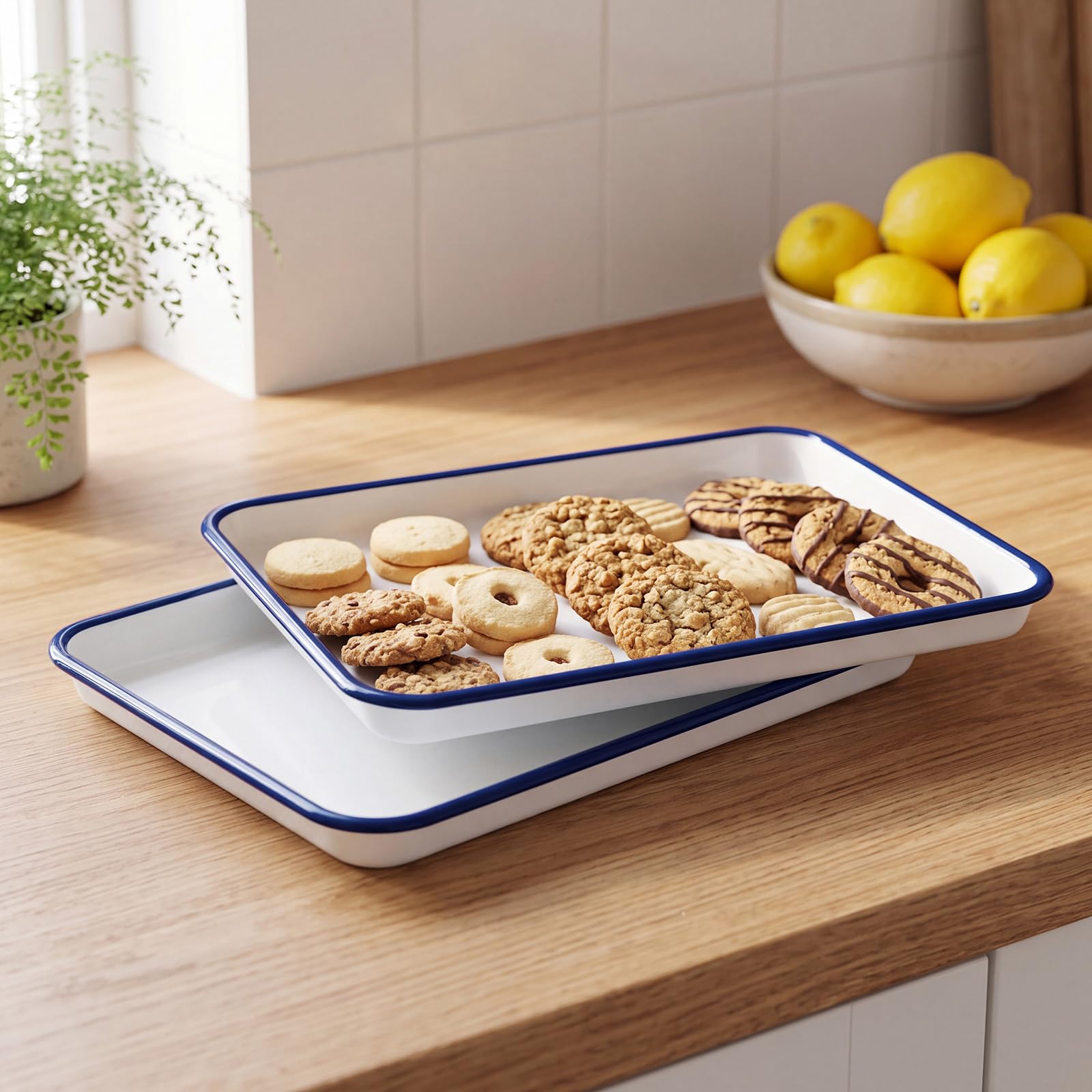 Waydress 2 Pack 13.5x10 Enamelware Metal Rectangular Enamel Serving Trays