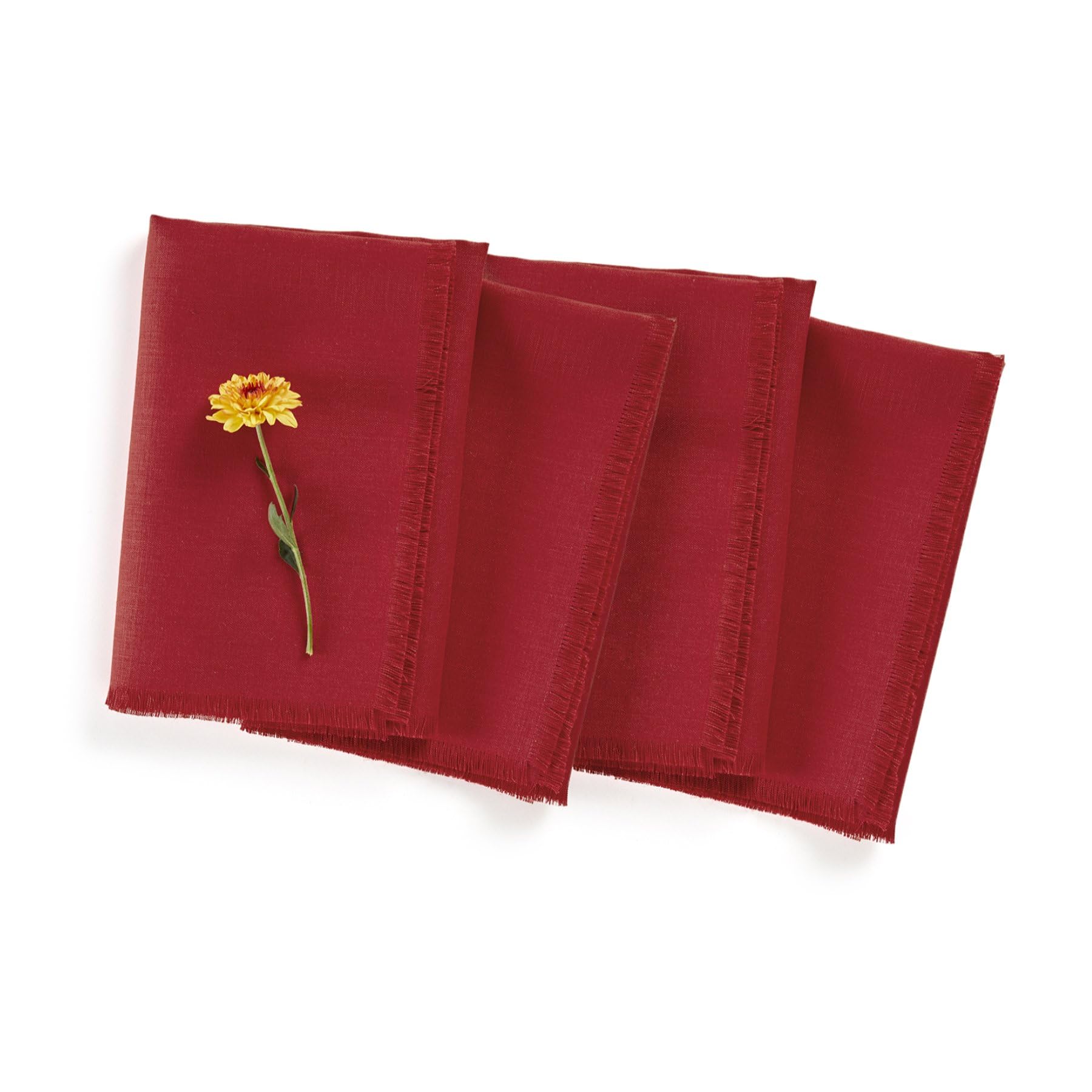 Solino Home Fringe Linen Dinner Napkins 20 X 20 Inch - 100% Pure Linen Cherry Cloth Napkins Set Of 4 - Handcrafted And Machine W