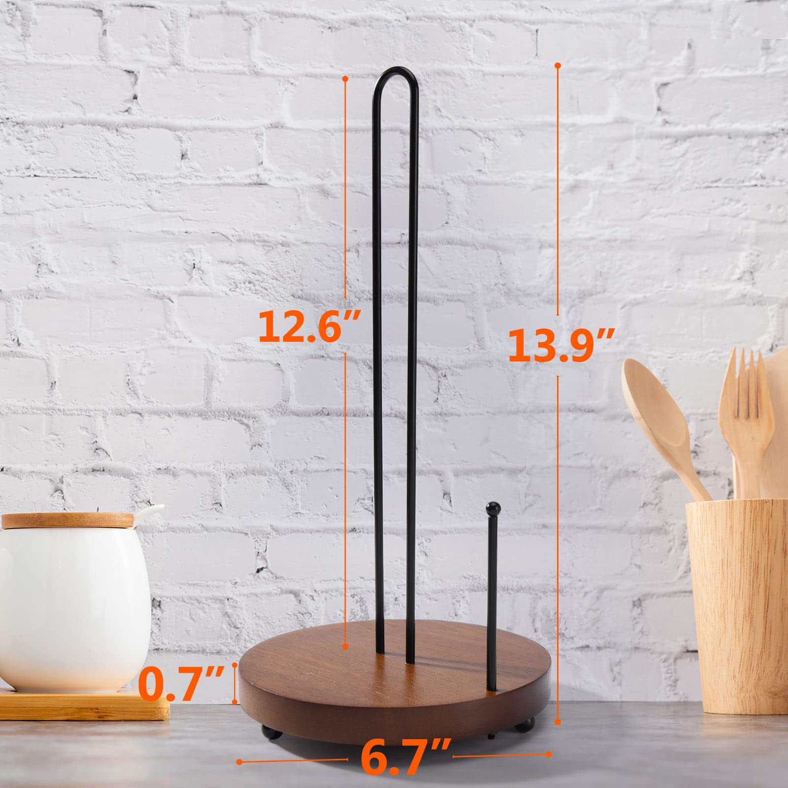 Lorbro Paper Towel Holder Countertop, Farmhouse Paper Towel Holder With Heavy Duty Wood Base, Wood Paper Towel Holder Rustic Sty