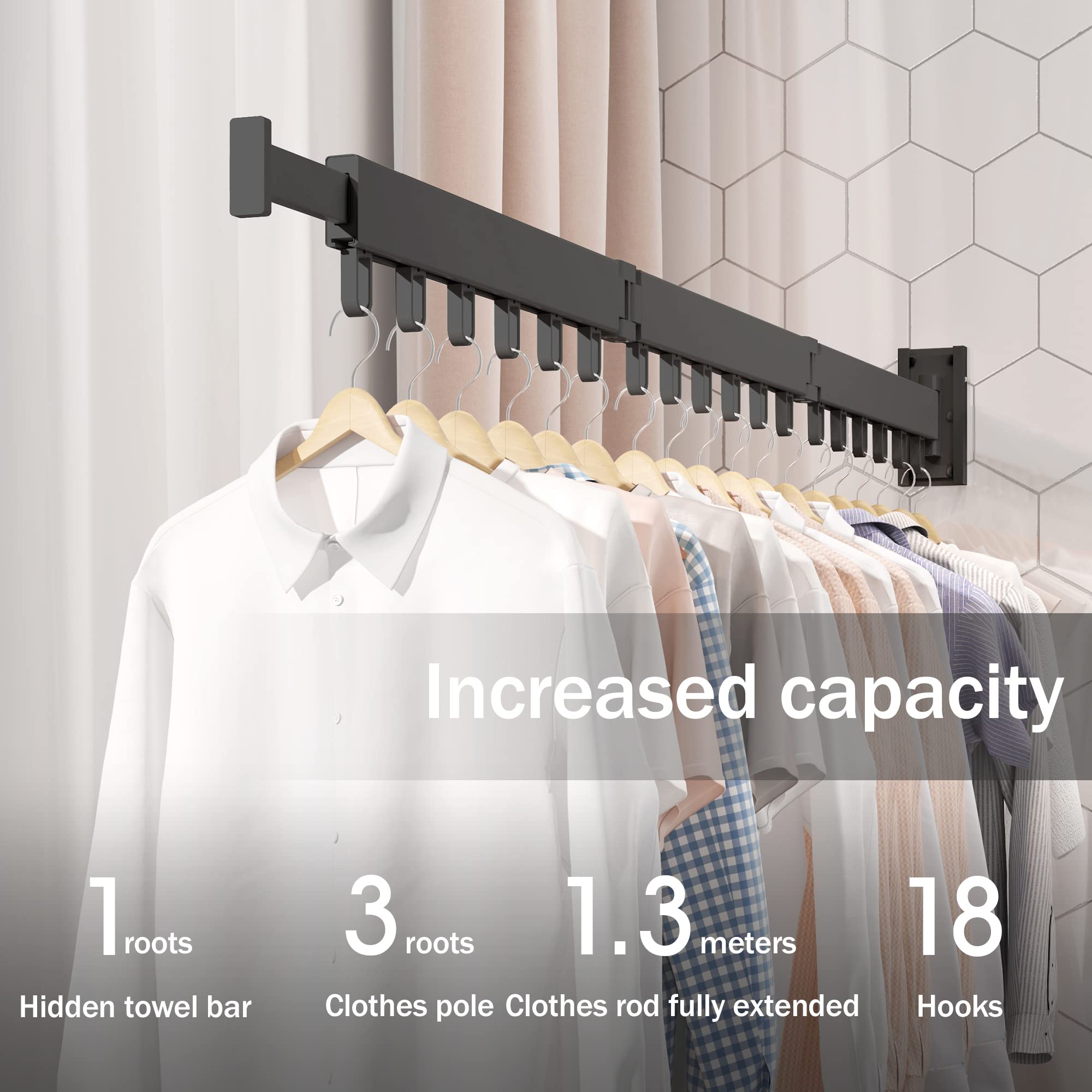 Boqorad Aluminum Clothes Drying Rack,Wall Mounted Space-Saver,Retractable,Collapsible, Strong Load-Bearing,For Balcony,Laundry,W
