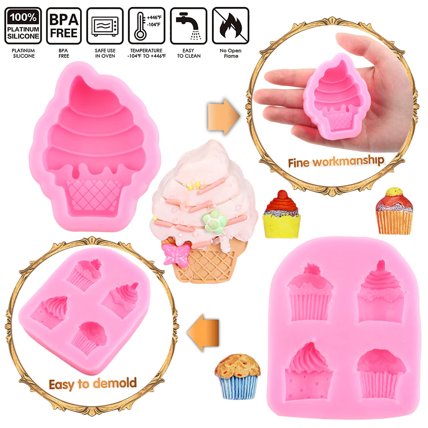 Lkdquthm Ice Cream Donut Silicone Molds Macaron Fondant Molds For Cake Decorating Cupcake Topper Candy Chocolate Gum Paste Polym