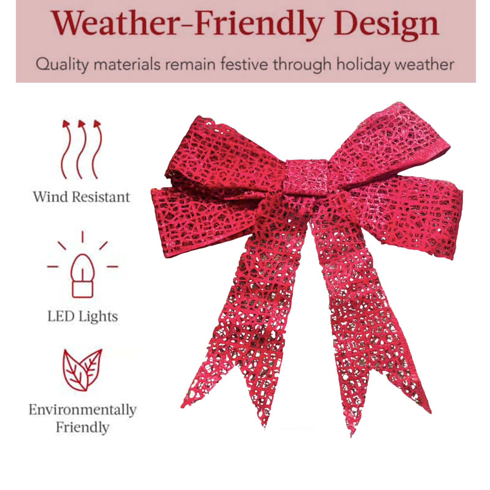 48in Pre-Lit XL Christmas Bow Decoration Large Christmas Bow Outdoor LED Holiday Yard Decor with Lights, Lighted Large Red Bow D